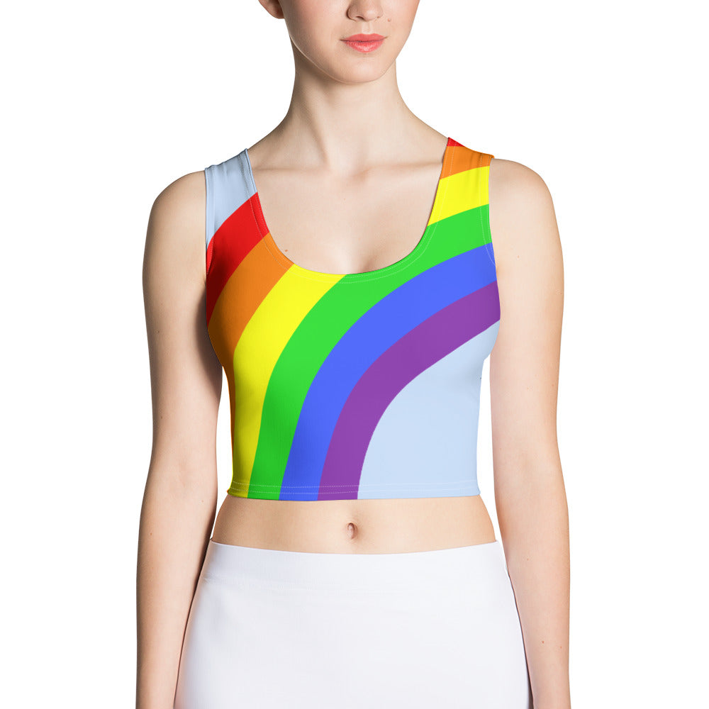 Crop Top- Rainbow on Cyan