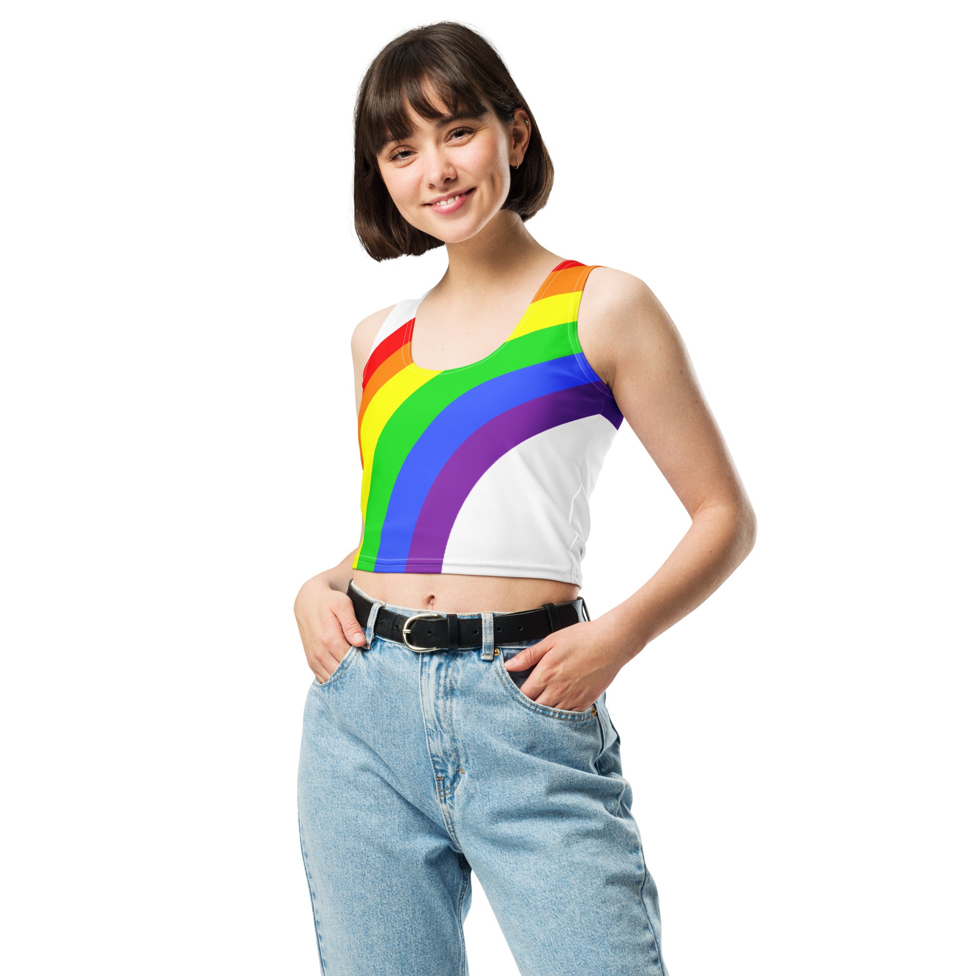 Crop Top- Rainbow on White