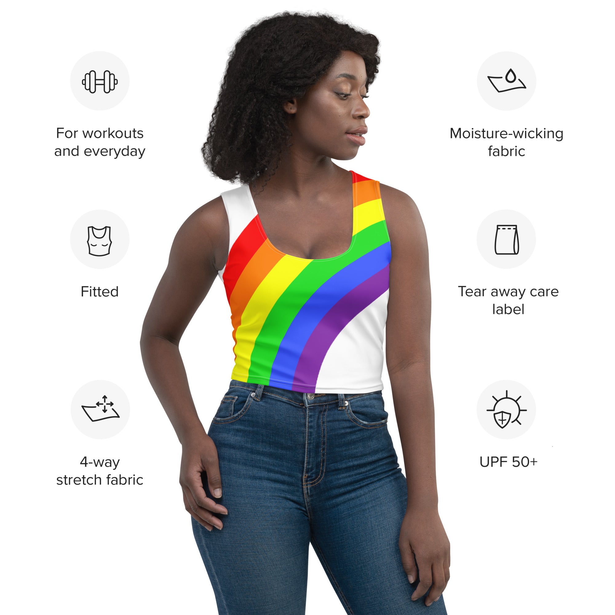 Crop Top- Rainbow on White