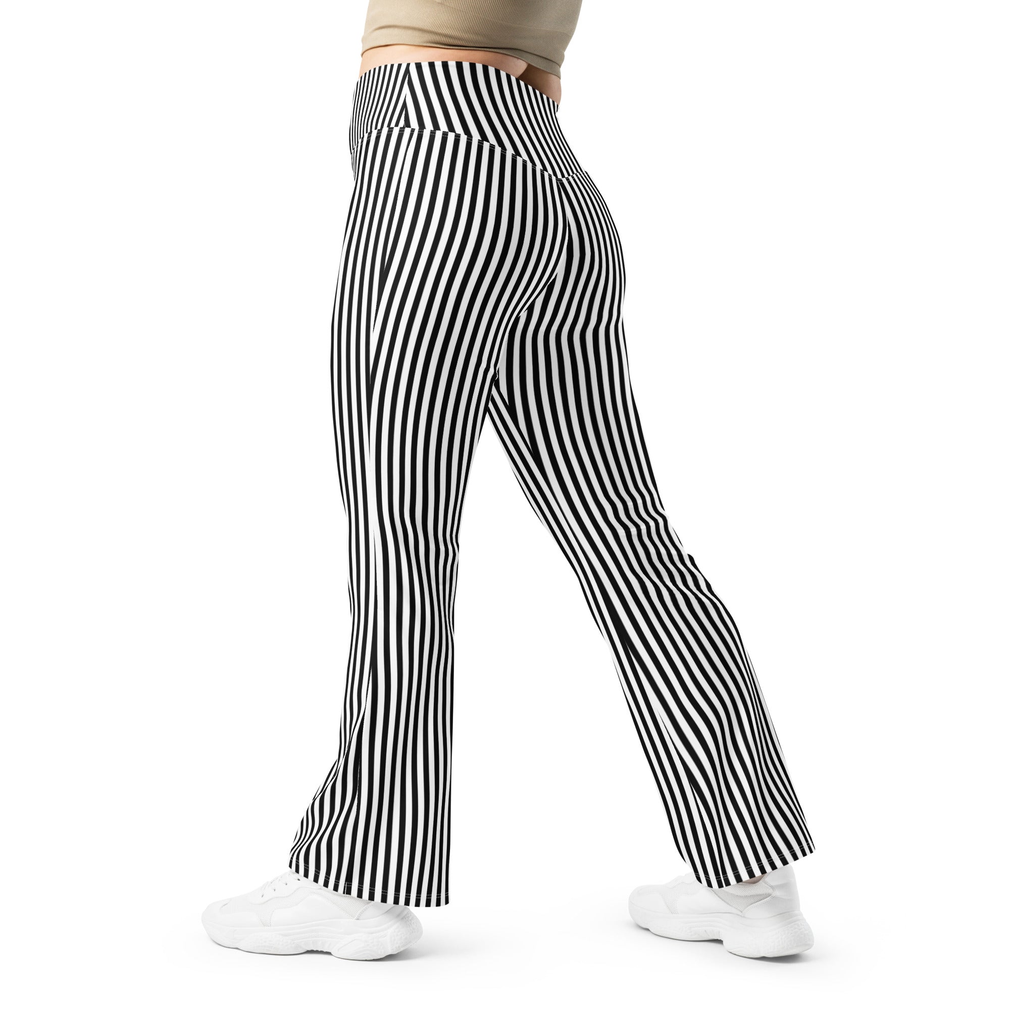 Flare leggings- White and Black Stripes