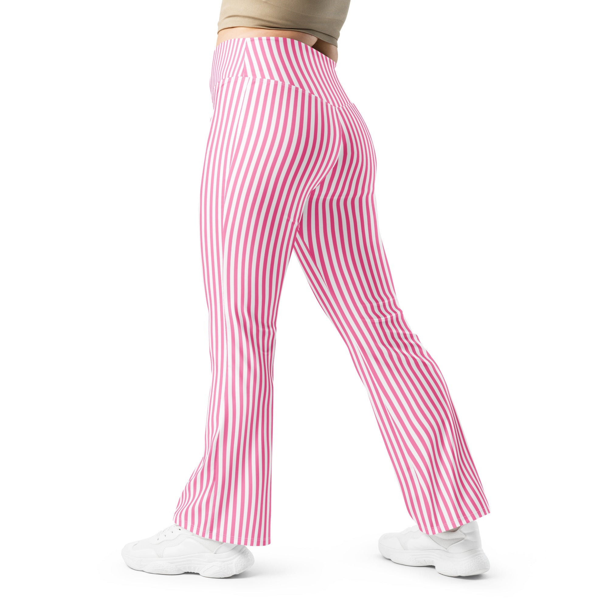 Flare leggings- White and Pink Stripes