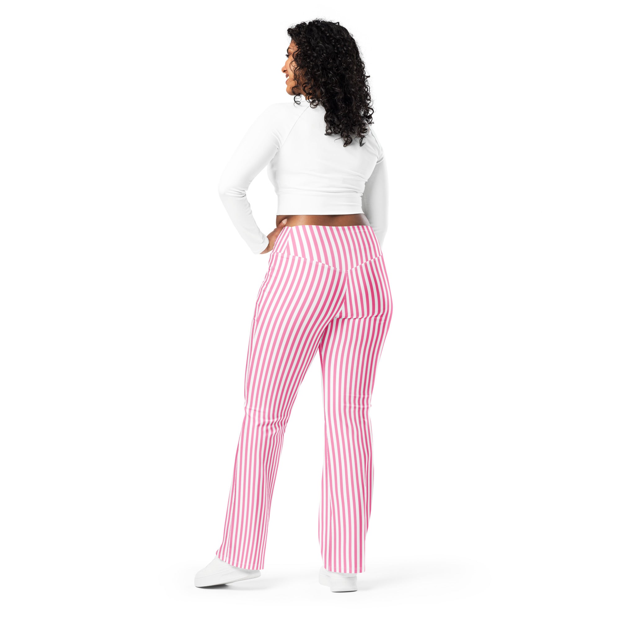 Flare leggings- White and Pink Stripes