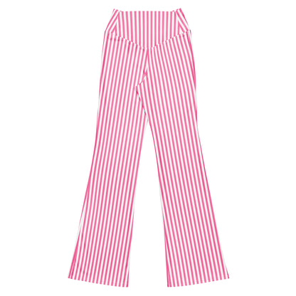 Flare leggings- White and Pink Stripes