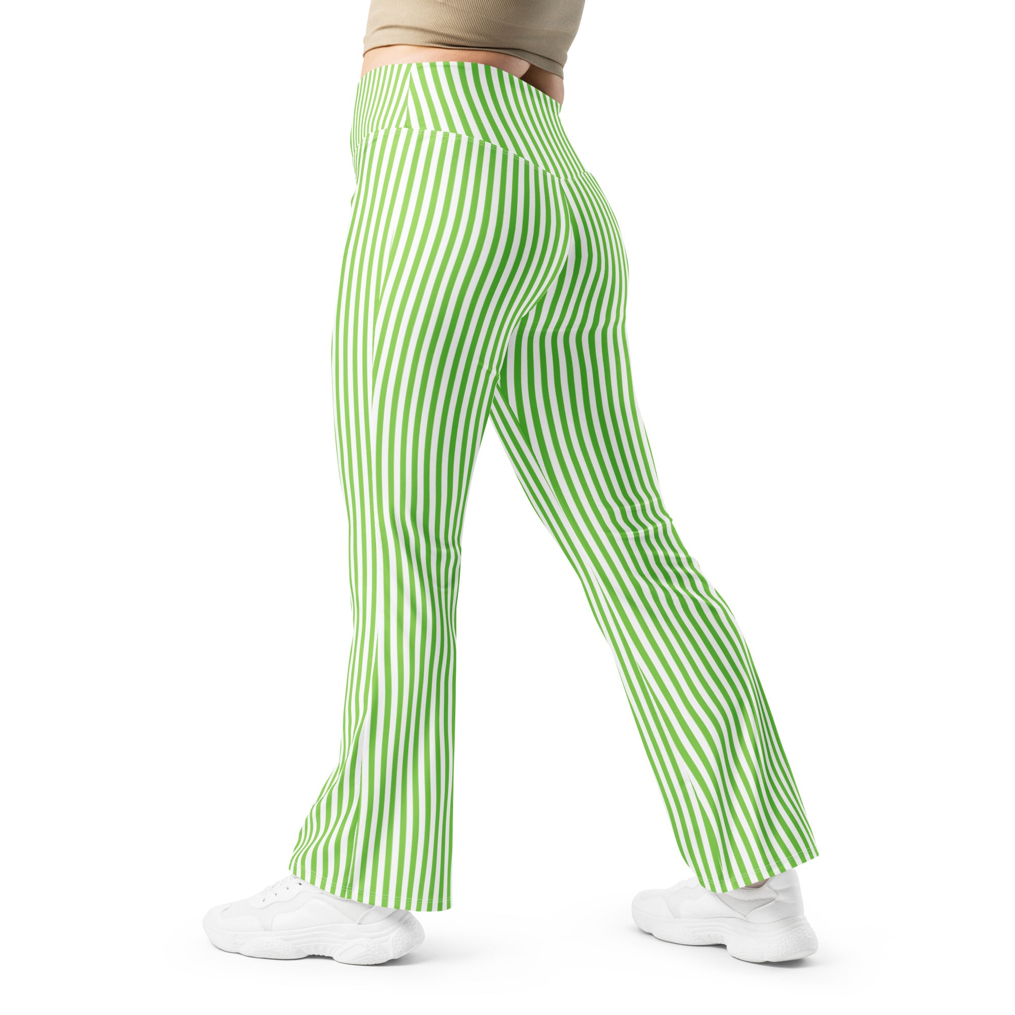 Flare leggings- White and Green Stripes