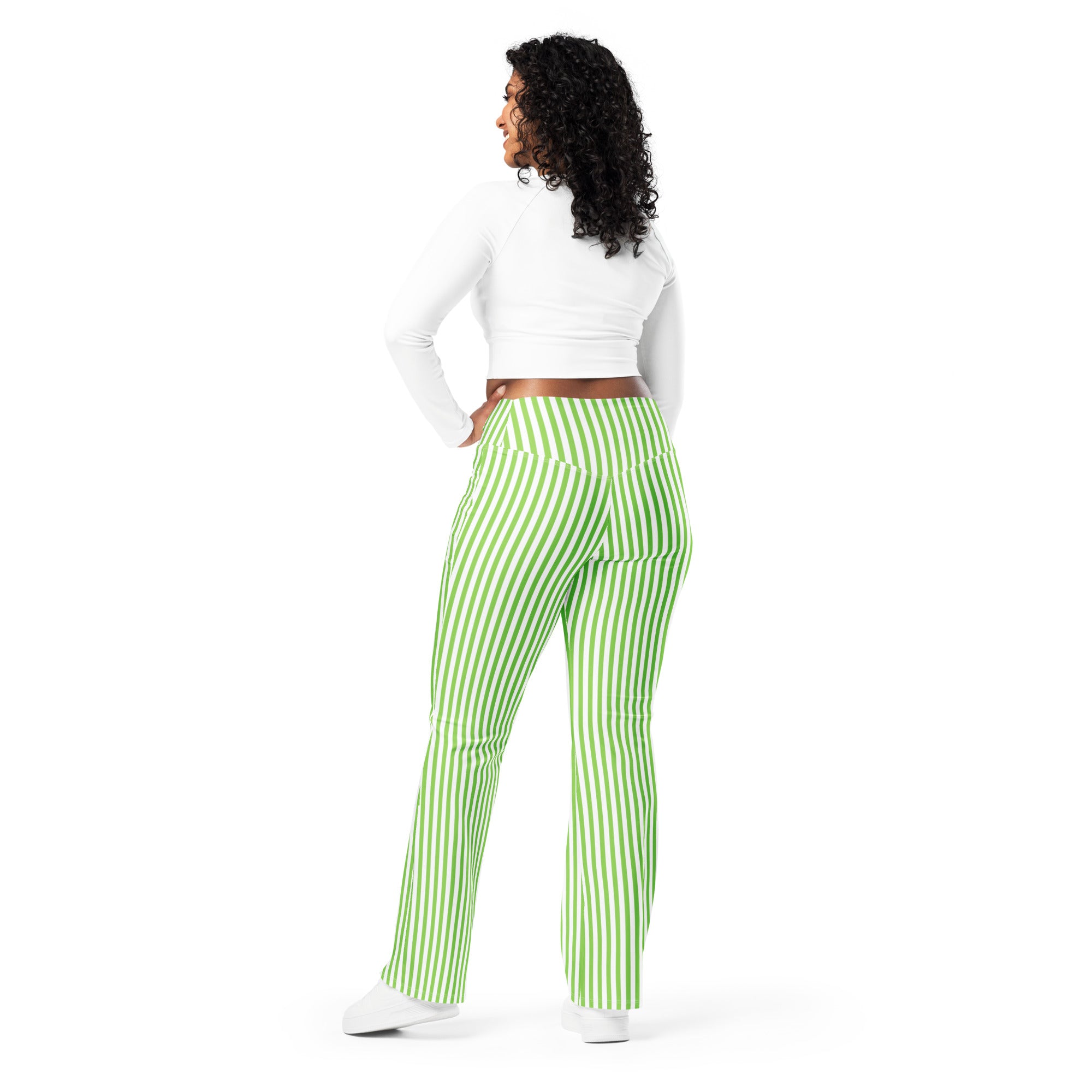 Flare leggings- White and Green Stripes