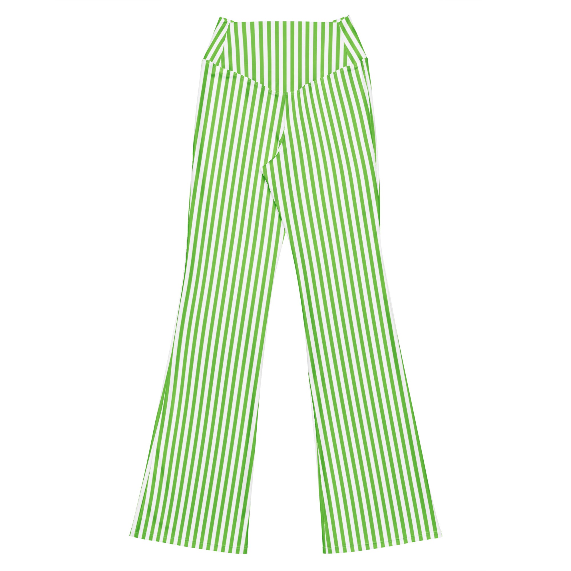 Flare leggings- White and Green Stripes