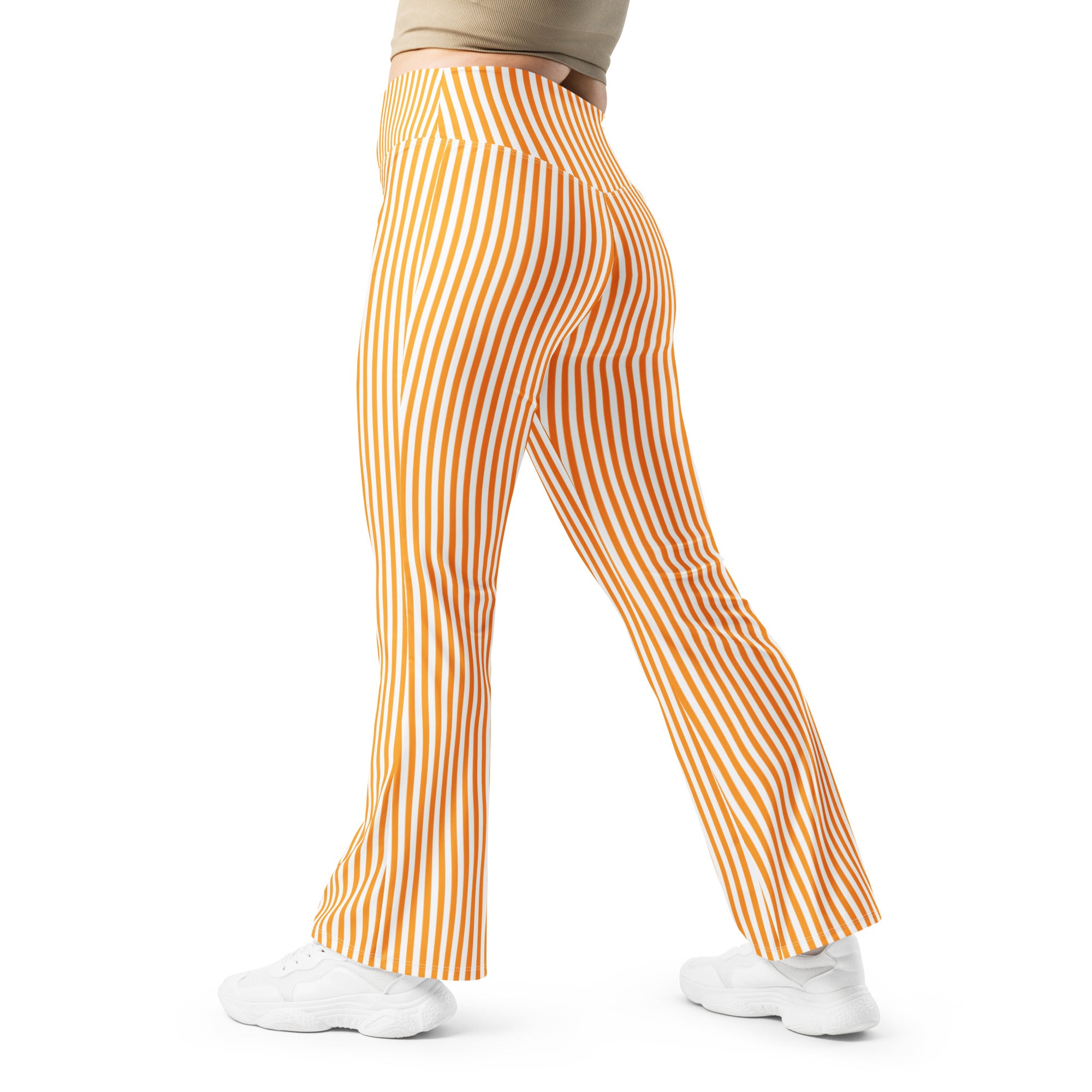 Flare leggings- White and Orange Stripes