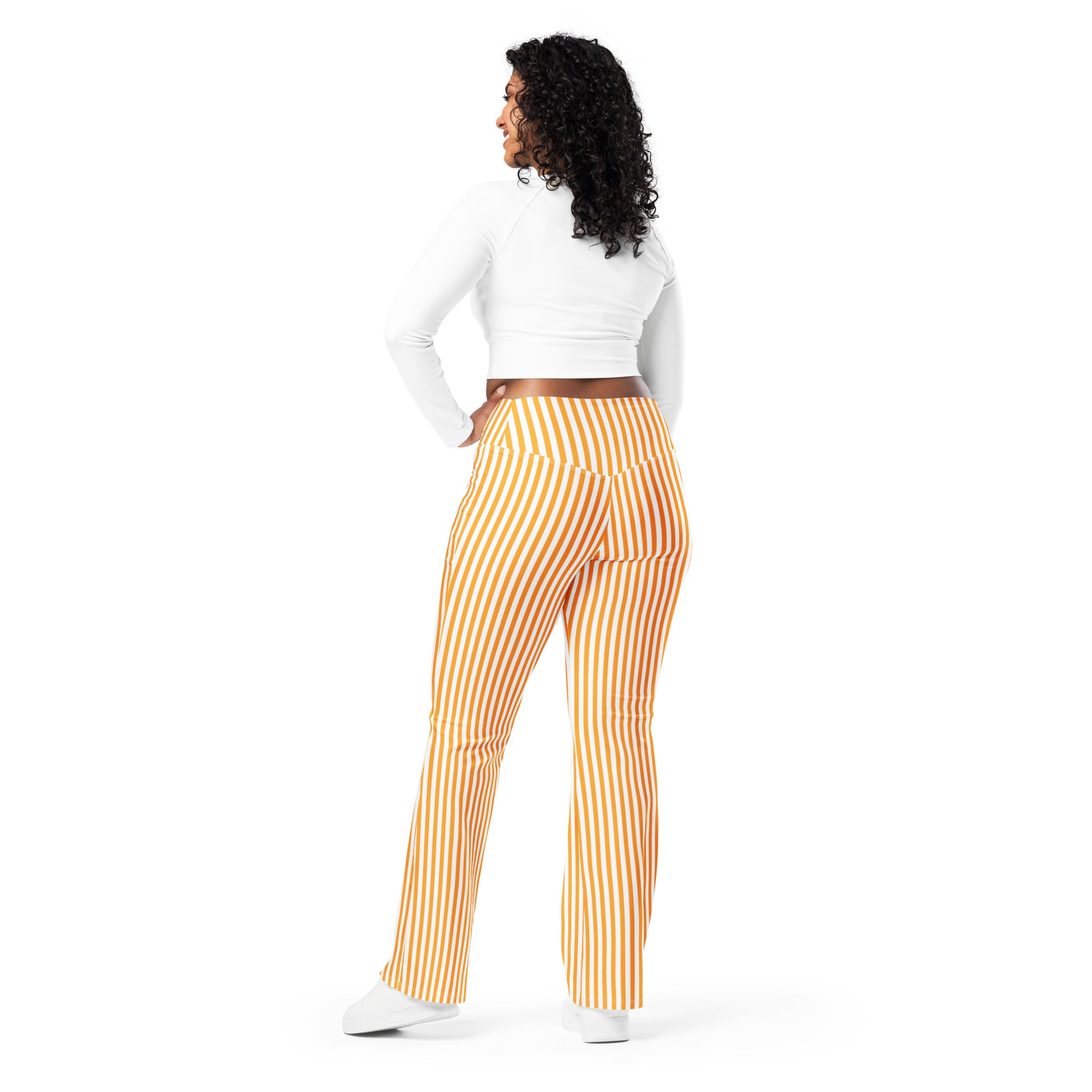 Flare leggings- White and Orange Stripes