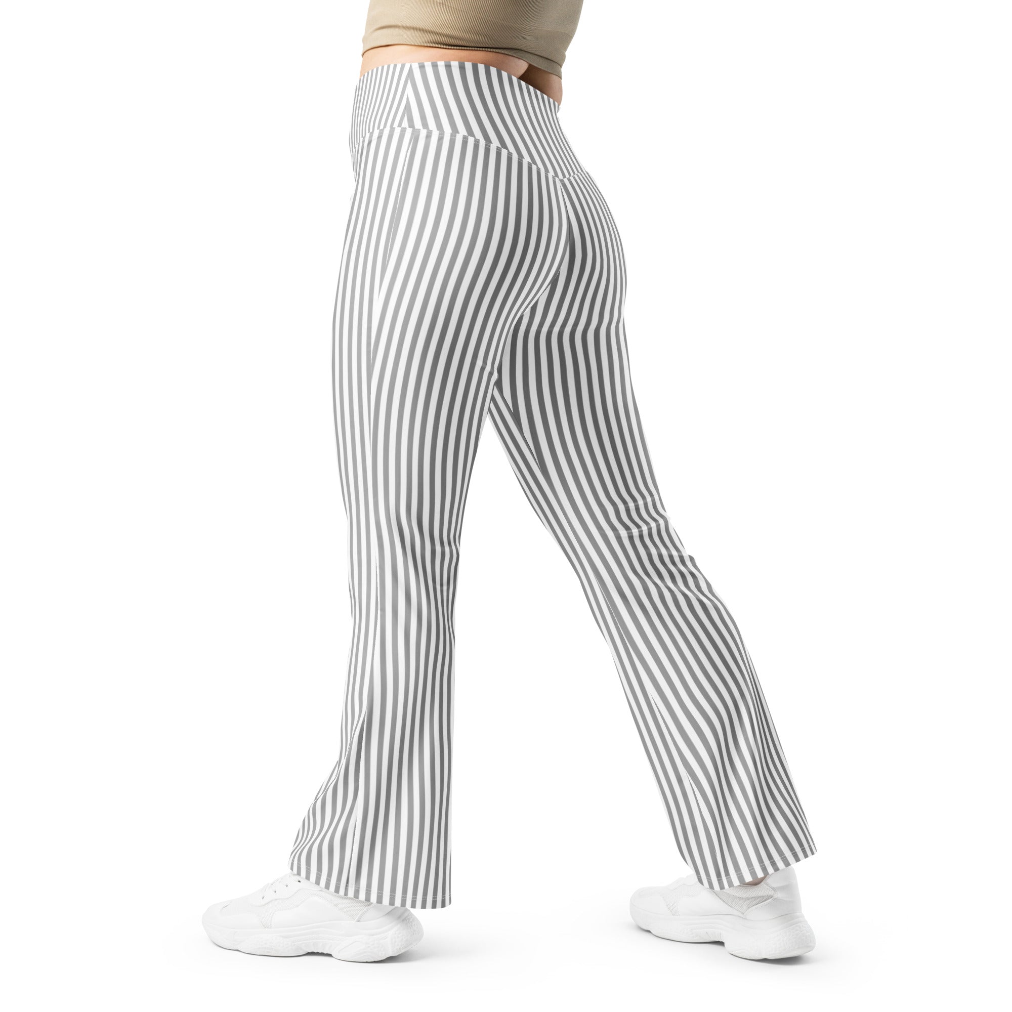 Flare leggings- White and Grey Stripes