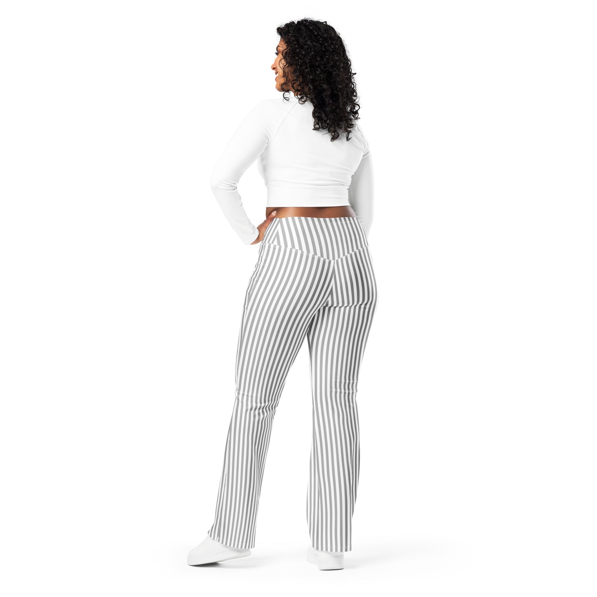 Flare leggings- White and Grey Stripes