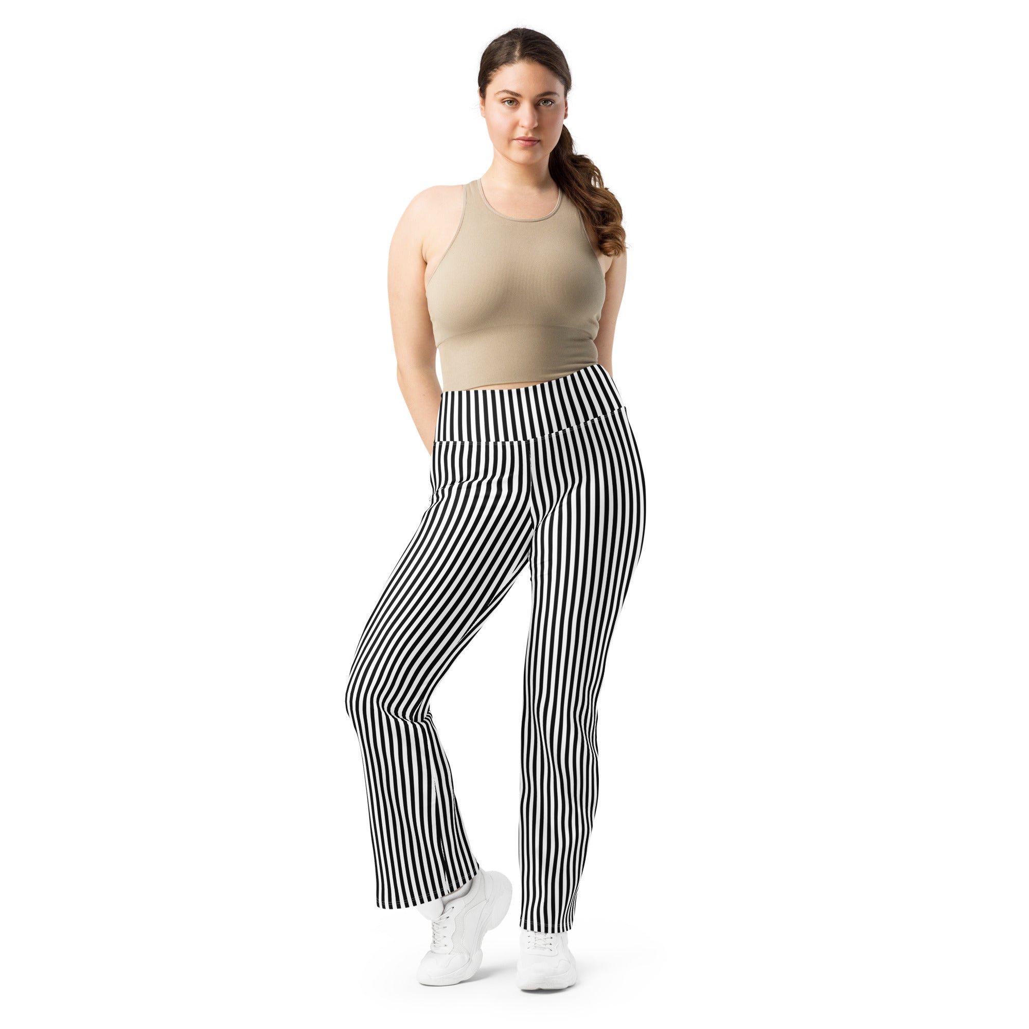 Flare leggings- White and Black Stripes