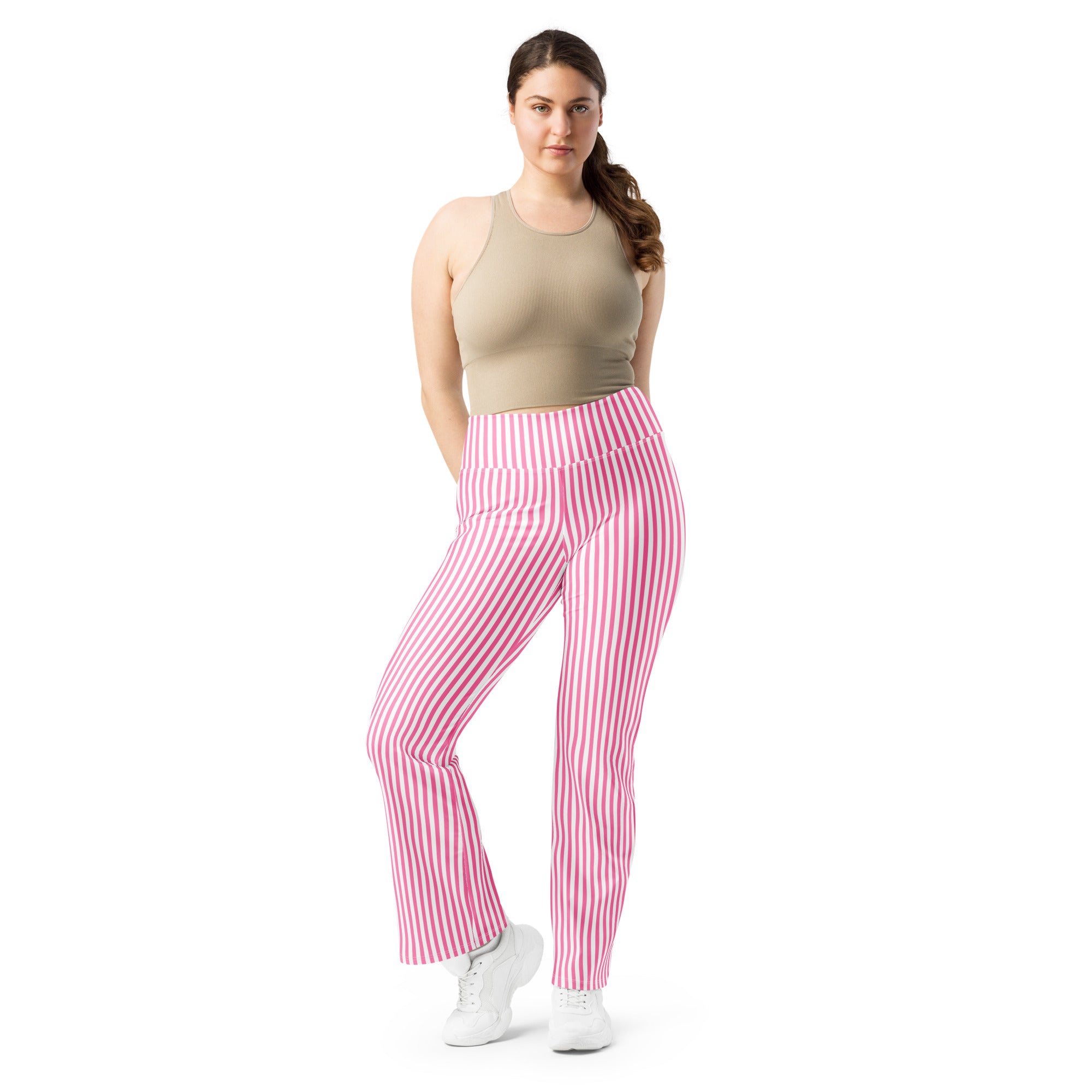 Flare leggings- White and Pink Stripes