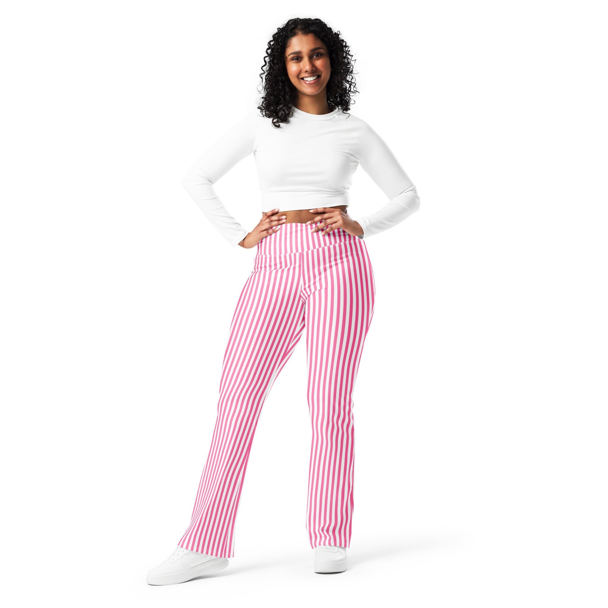 Flare leggings- White and Pink Stripes