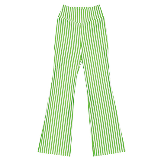 Flare leggings- White and Green Stripes