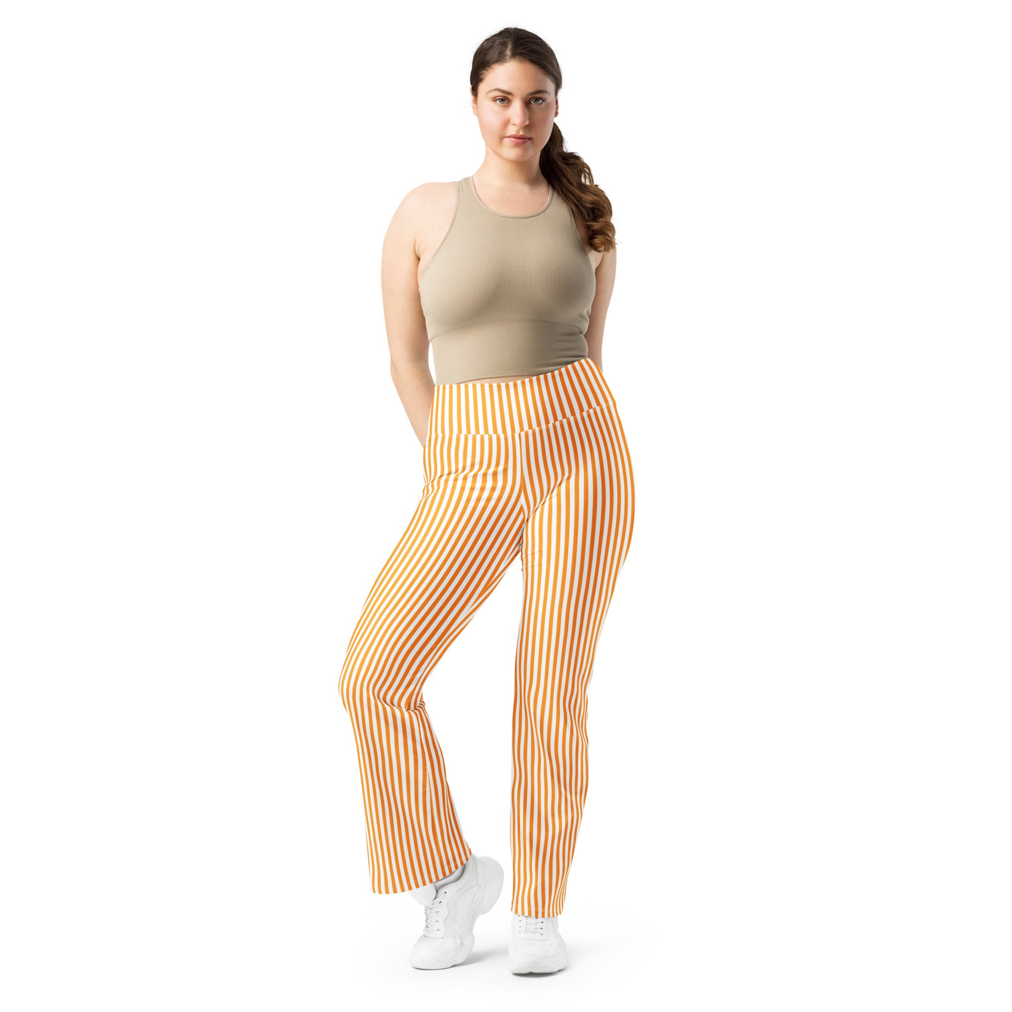 Flare leggings- White and Orange Stripes