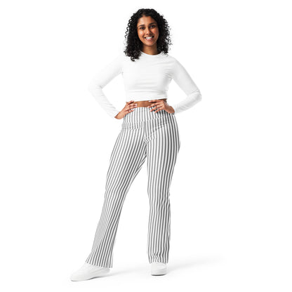 Flare leggings- White and Grey Stripes