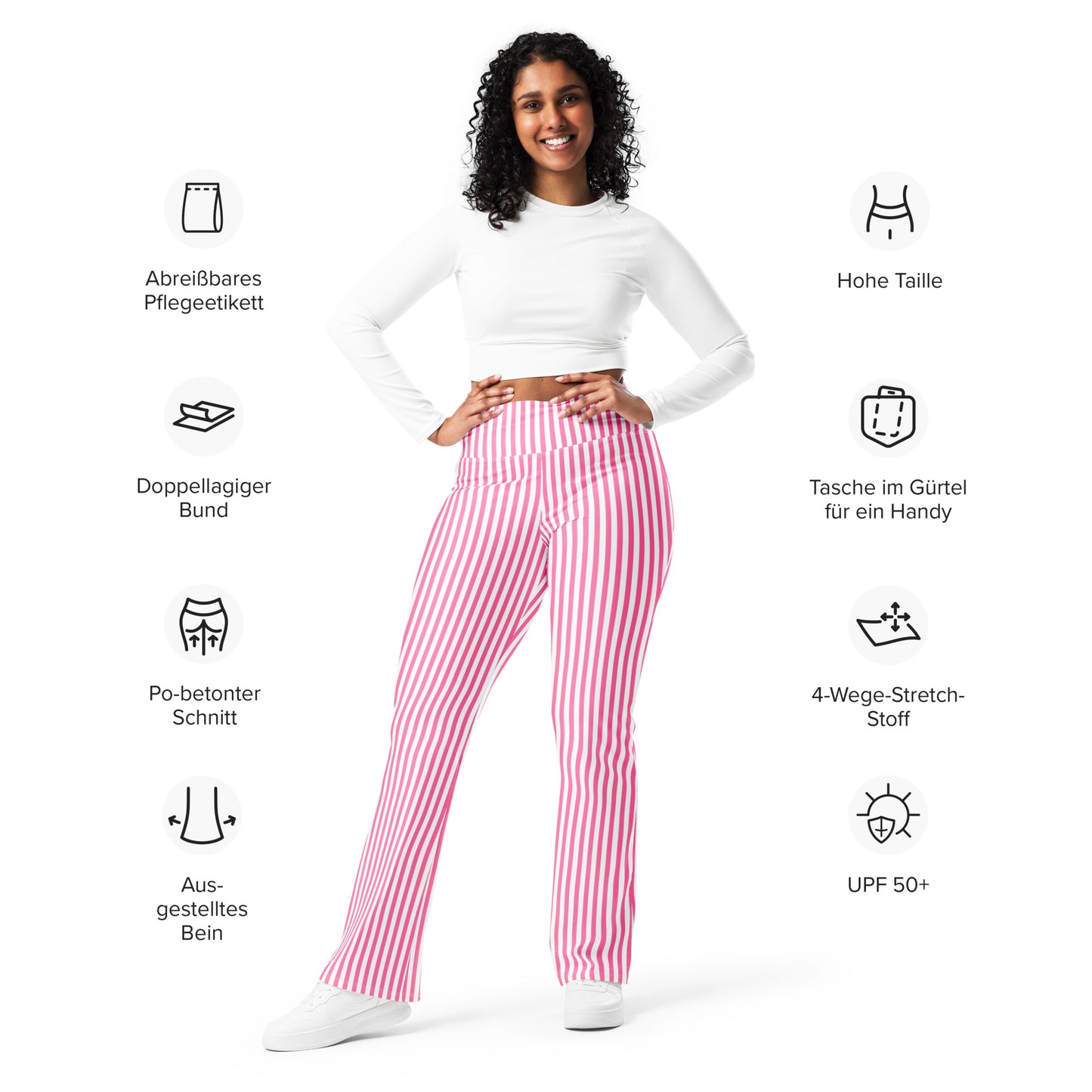 Flare leggings- White and Pink Stripes