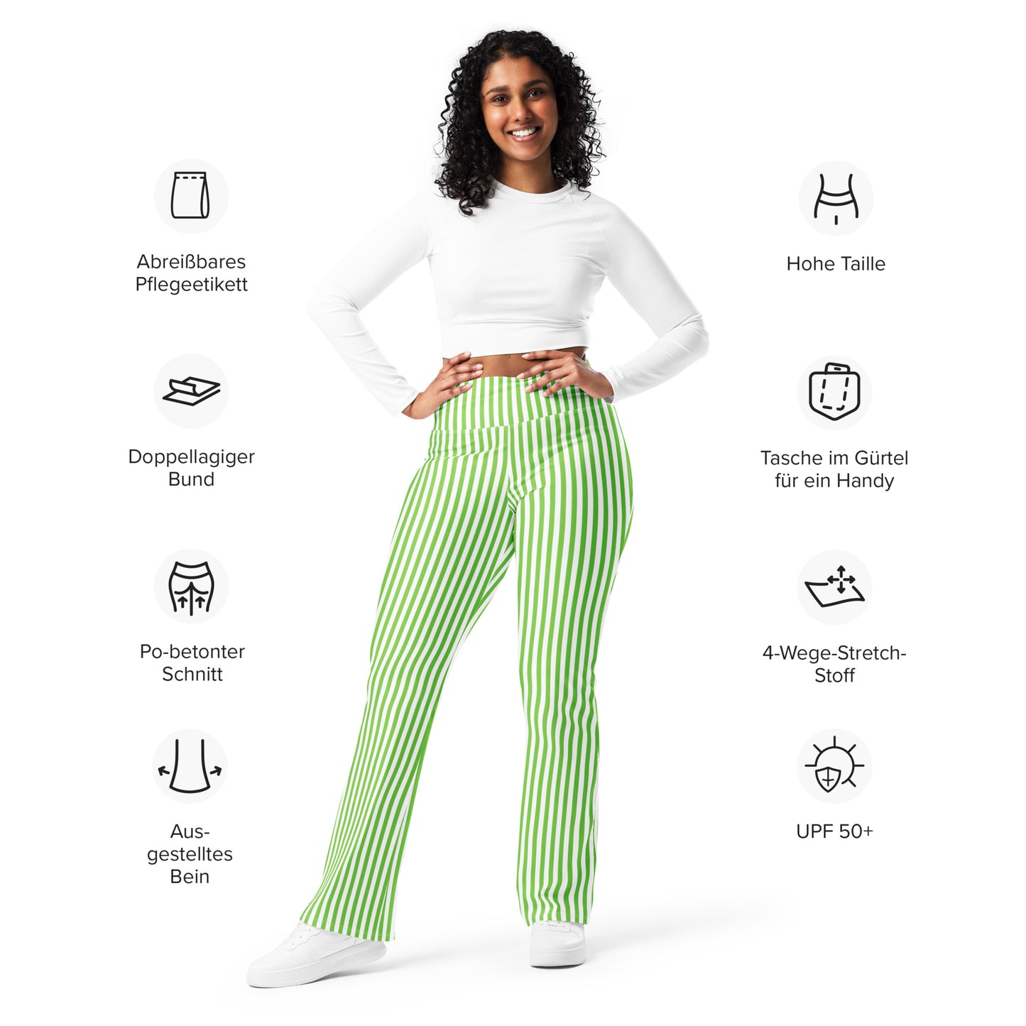 Flare leggings- White and Green Stripes
