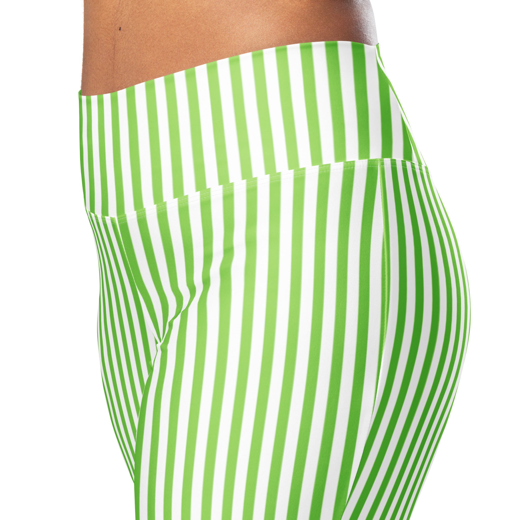 Flare leggings- White and Green Stripes