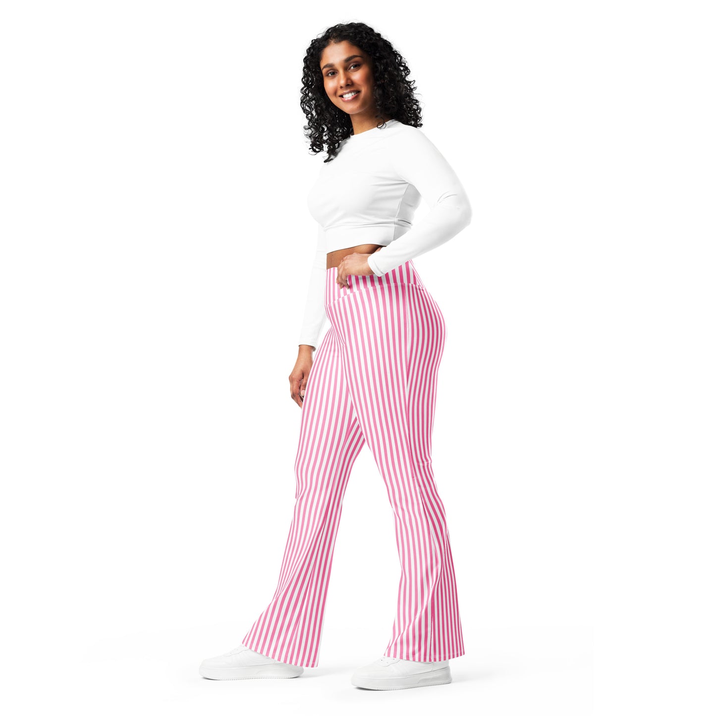 Flare leggings- White and Pink Stripes
