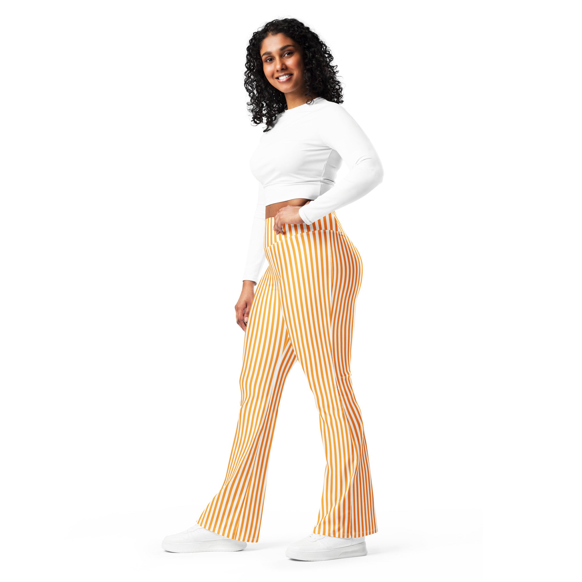 Flare leggings- White and Orange Stripes