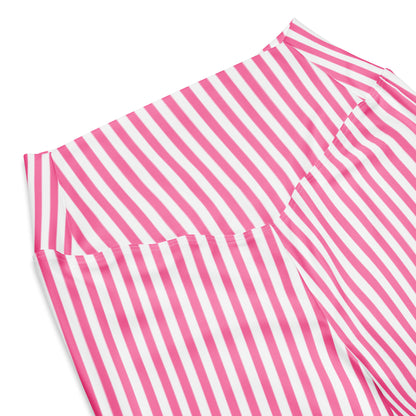Flare leggings- White and Pink Stripes