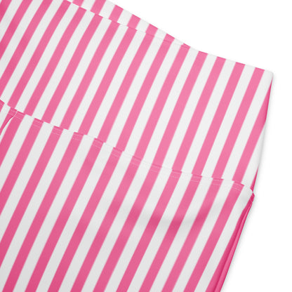Flare leggings- White and Pink Stripes