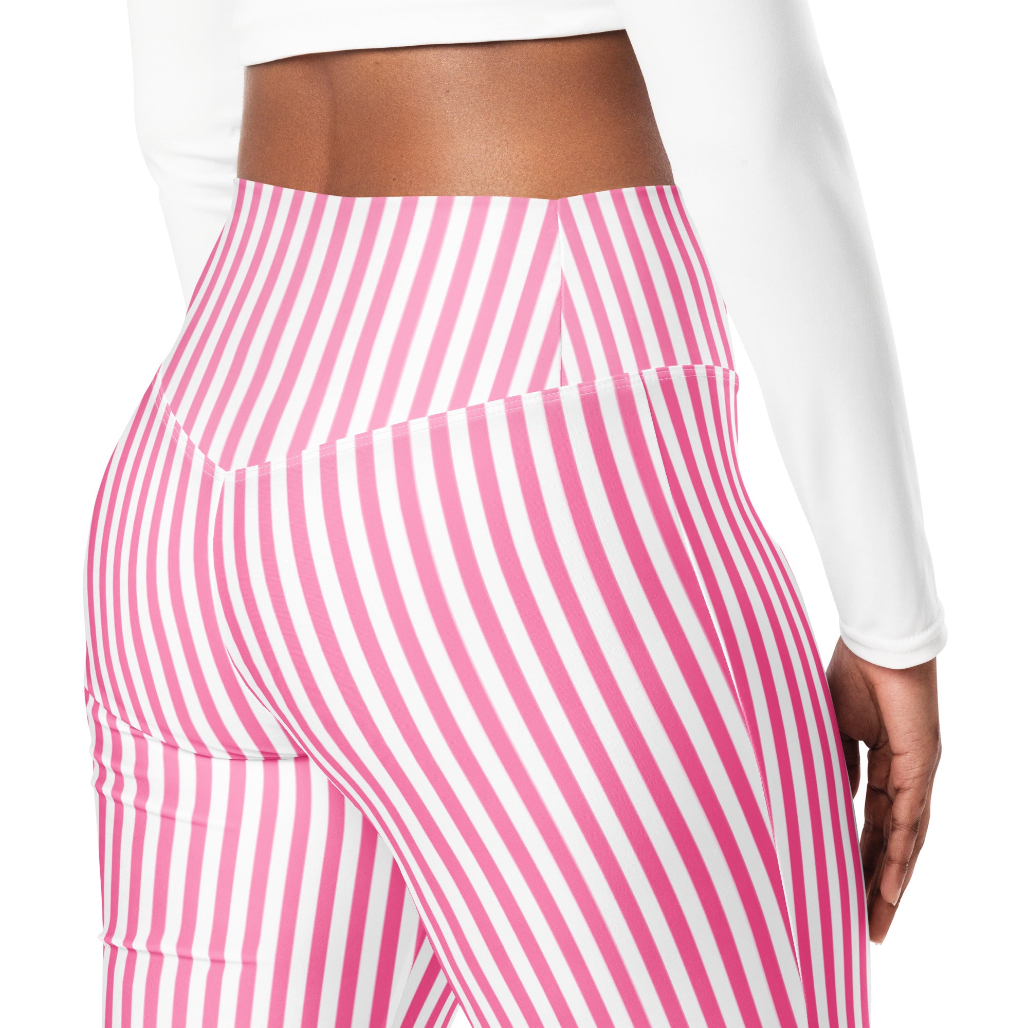 Flare leggings- White and Pink Stripes