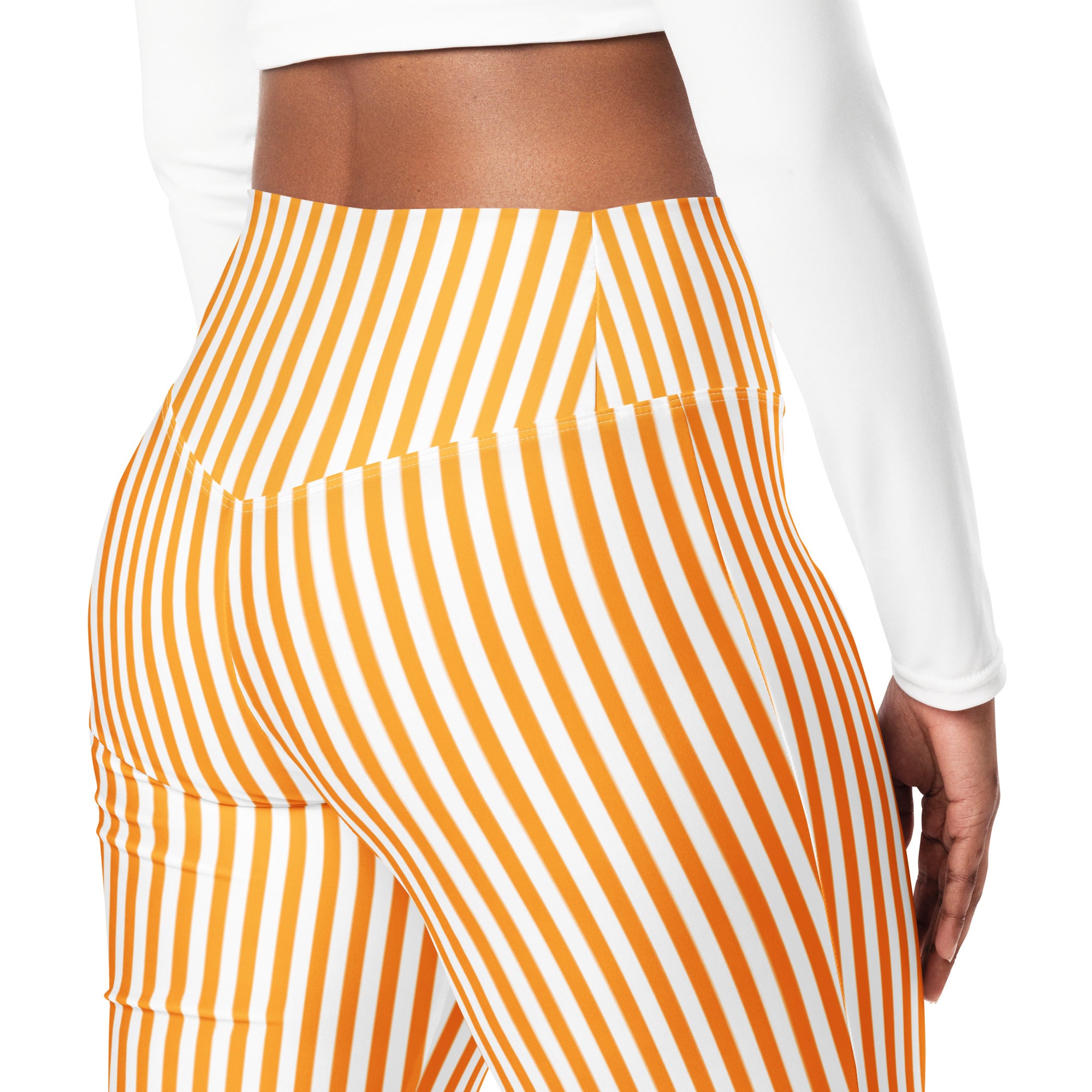 Flare leggings- White and Orange Stripes