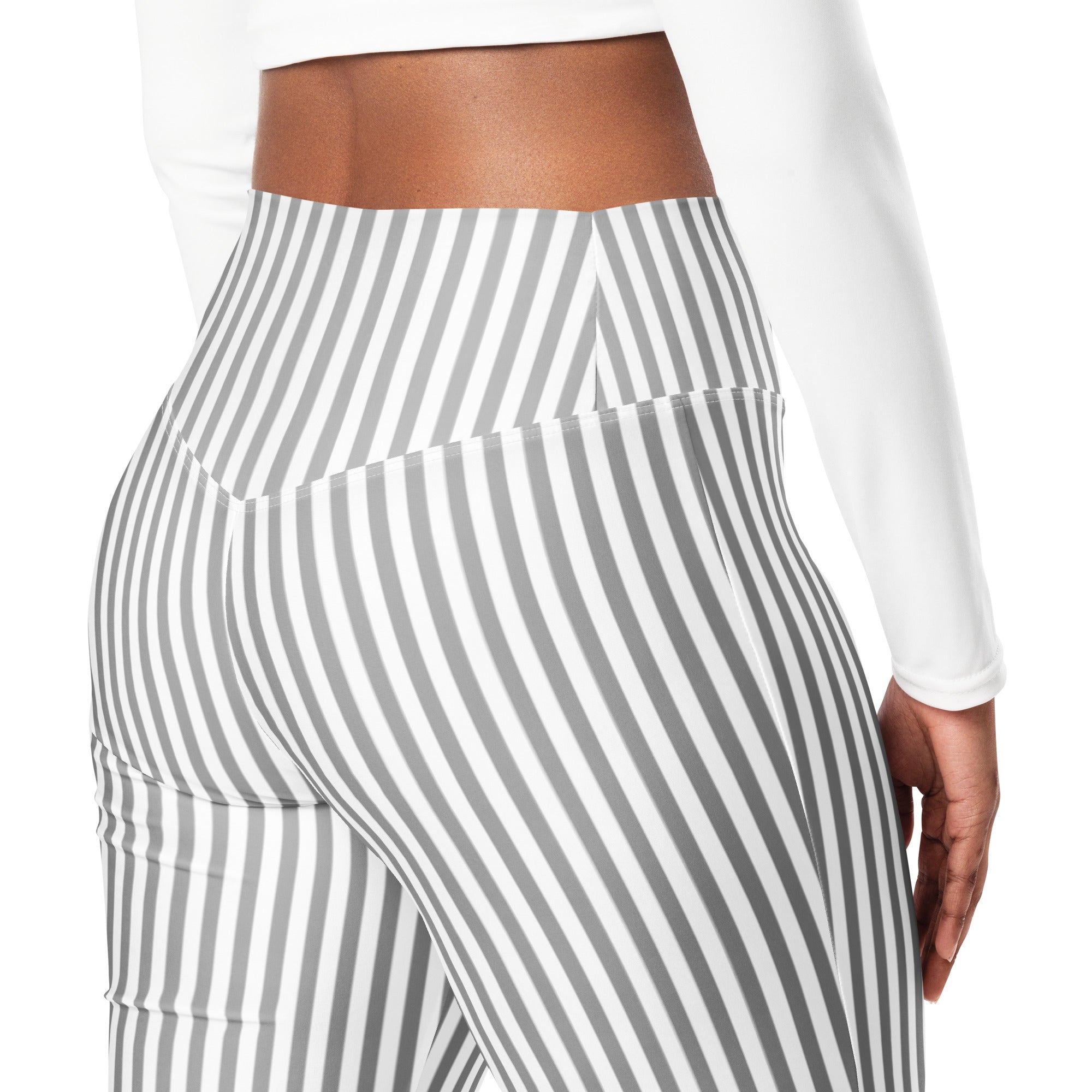 Flare leggings- White and Grey Stripes