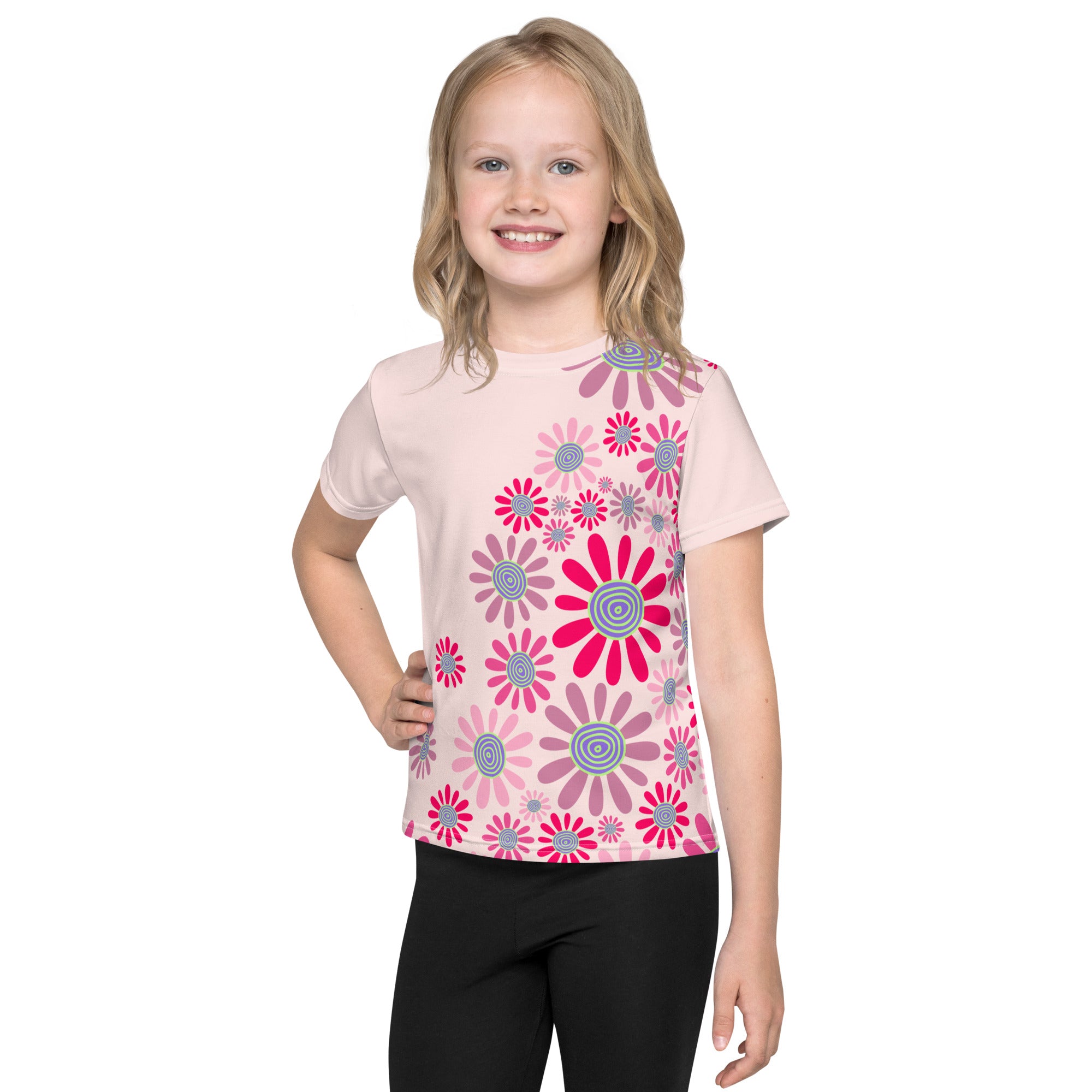 Kids crew neck t-shirt-Daisy Flower Garden IV