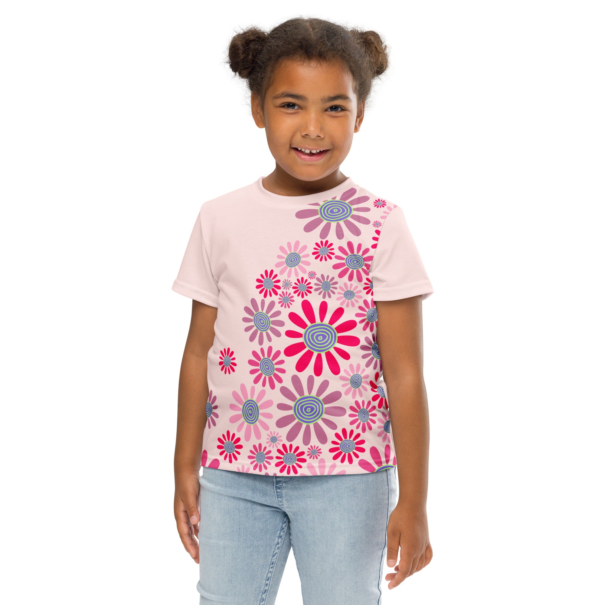 Kids crew neck t-shirt-Daisy Flower Garden IV