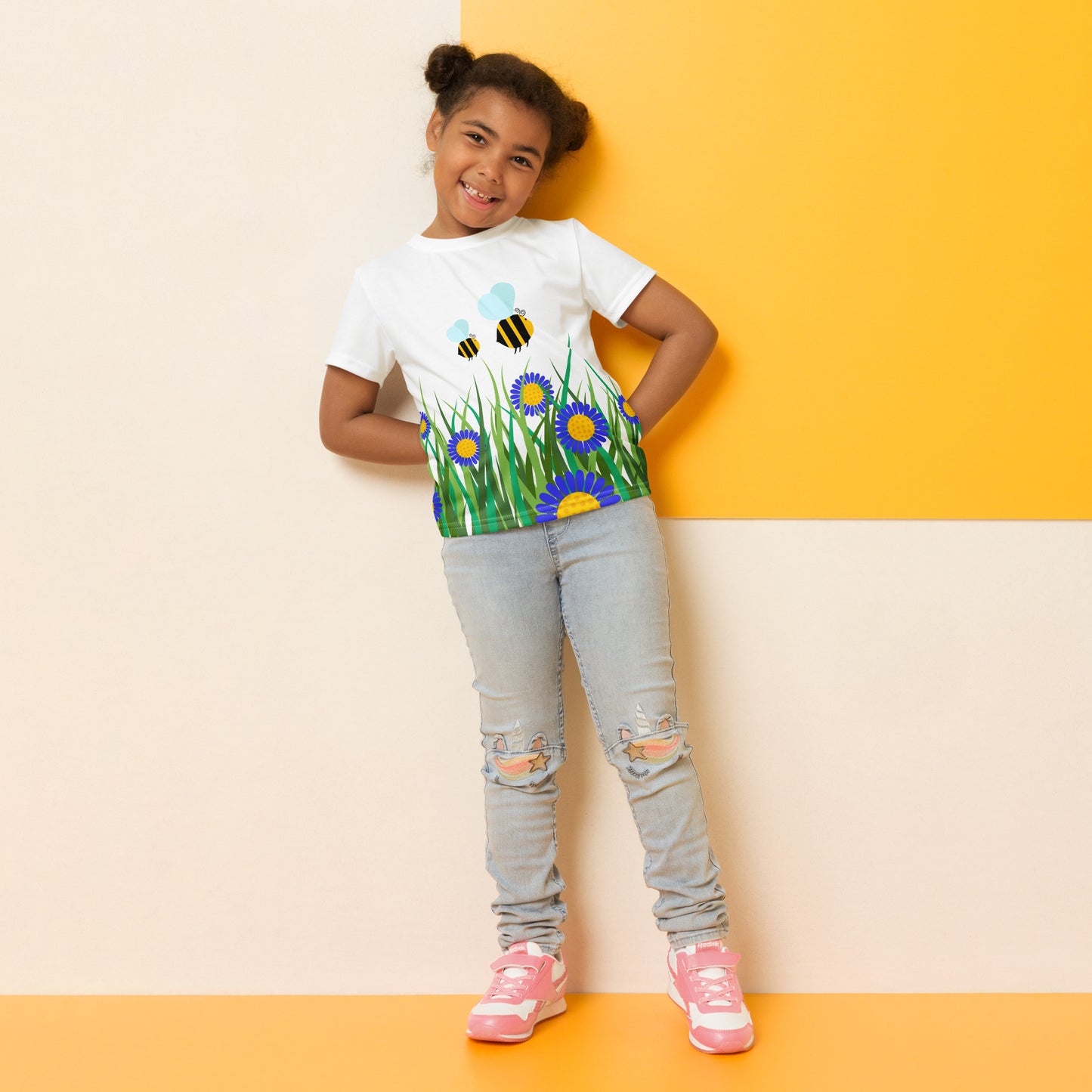 Kids crew neck t-shirt-Beetiful Flower Garden II White