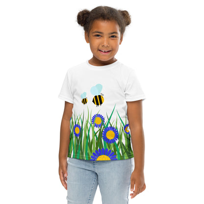 Kids crew neck t-shirt-Beetiful Flower Garden II White
