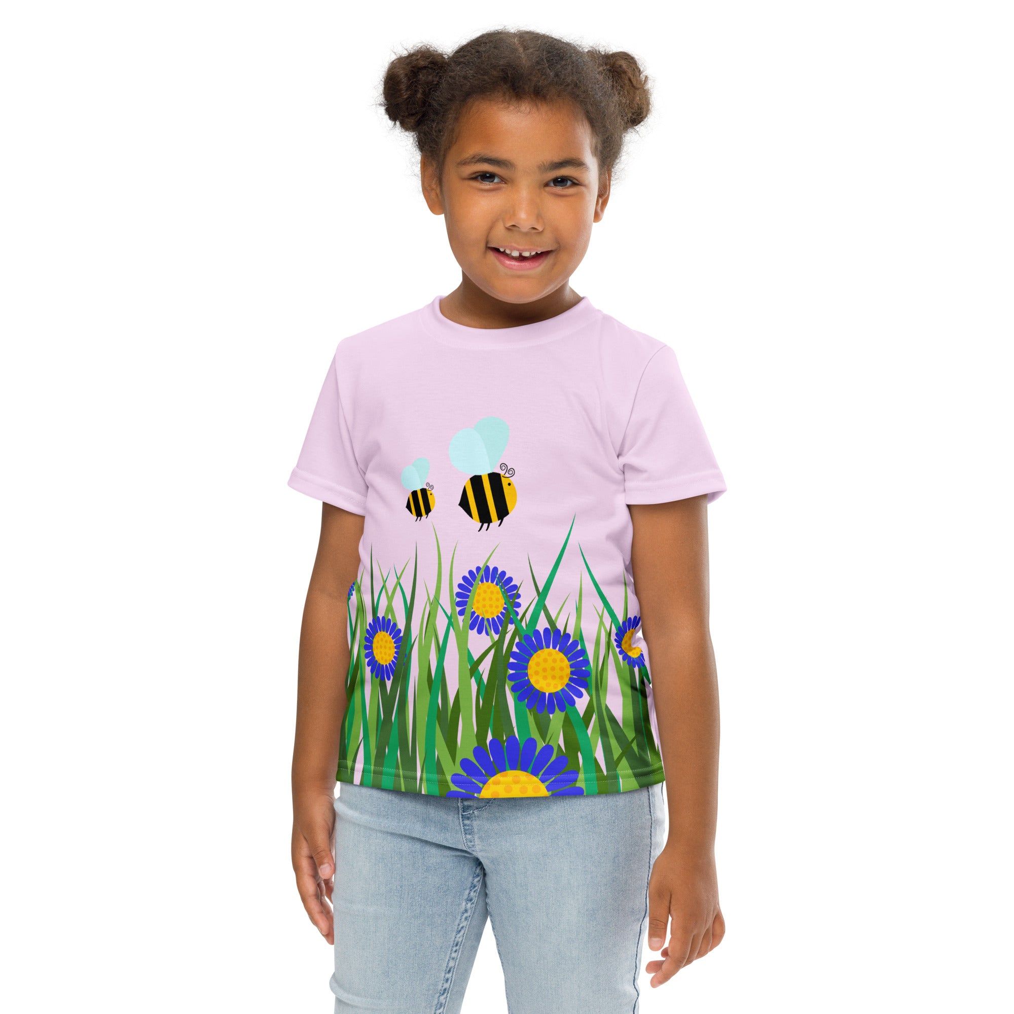 Kids crew neck t-shirt-Beetiful Flower Garden II Selago