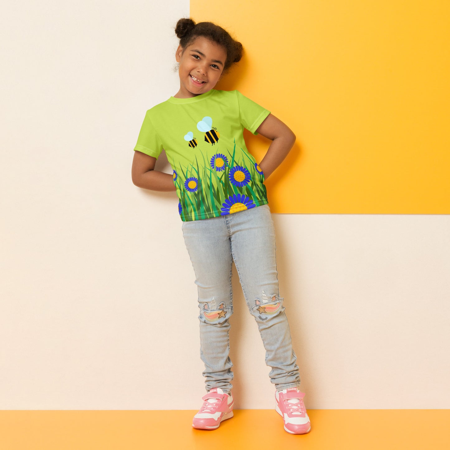 Kids crew neck t-shirt-Beetiful Flower Garden II Mindaro