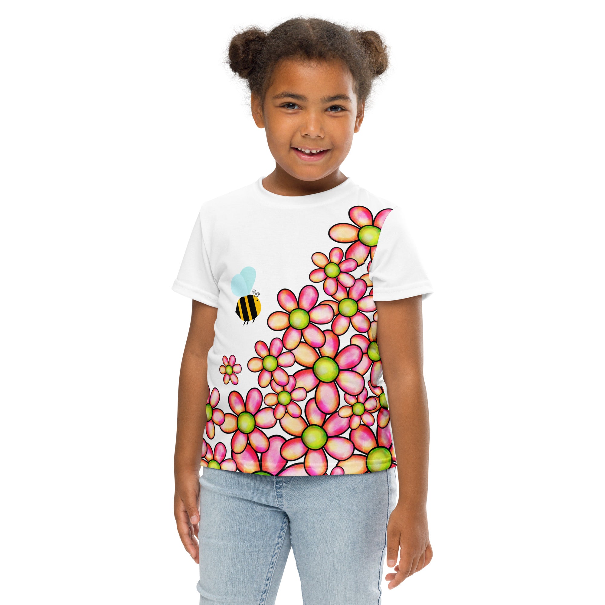 Kids crew neck t-shirt-Flower Doodle III