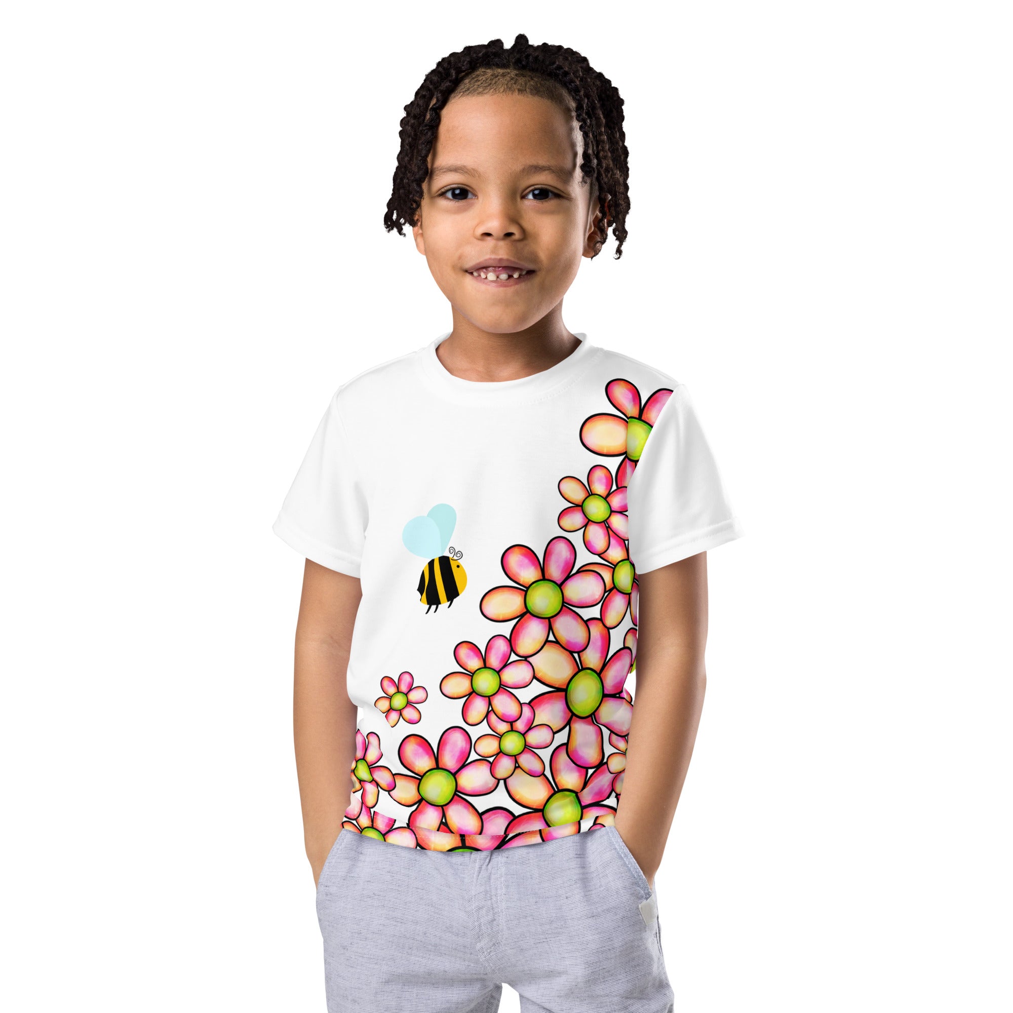 Kids crew neck t-shirt-Flower Doodle III