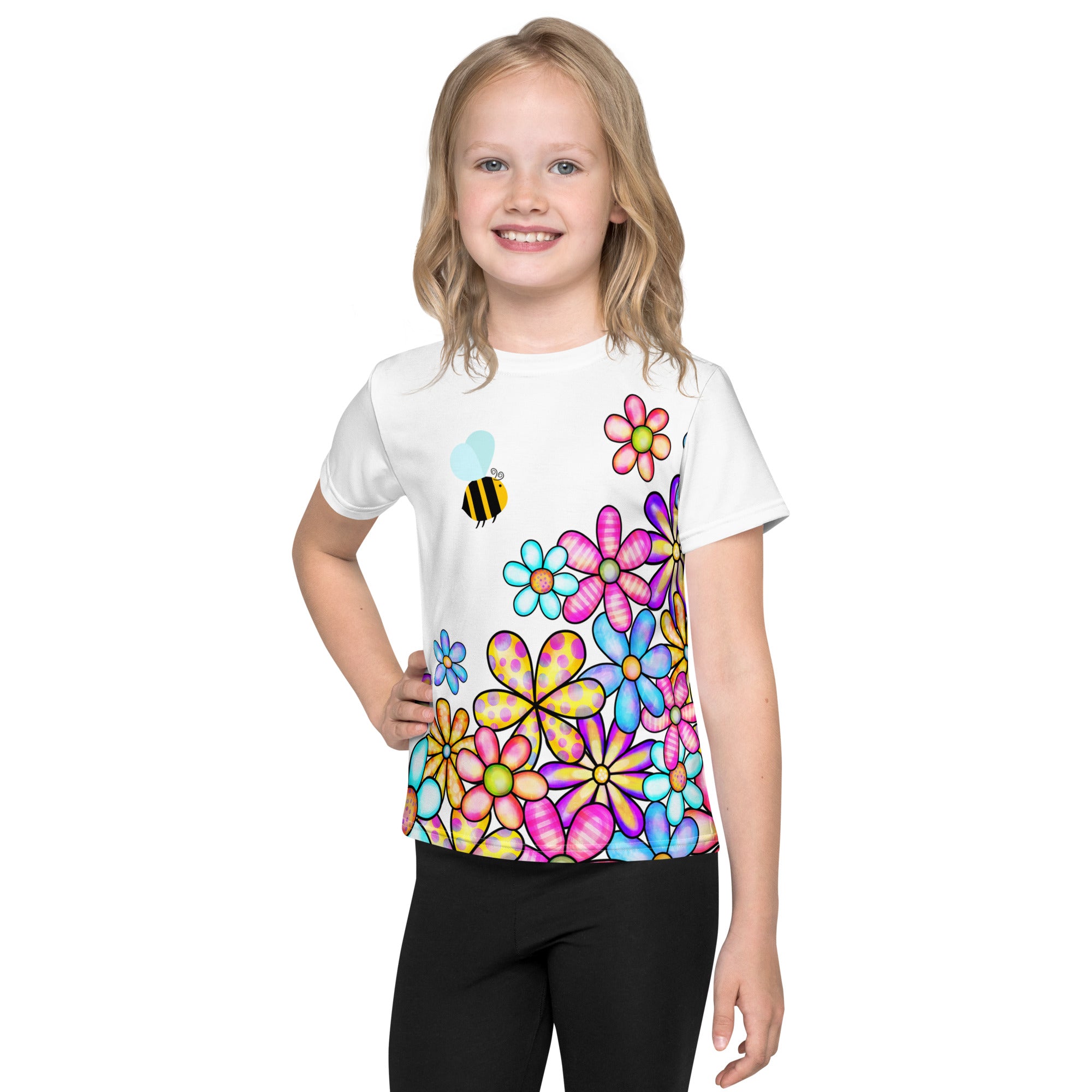 Kids crew neck t-shirt-Flower Doodle II