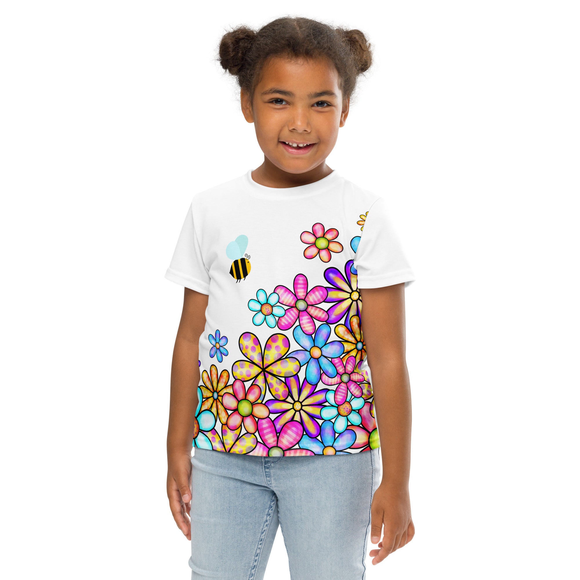 Kids crew neck t-shirt-Flower Doodle II