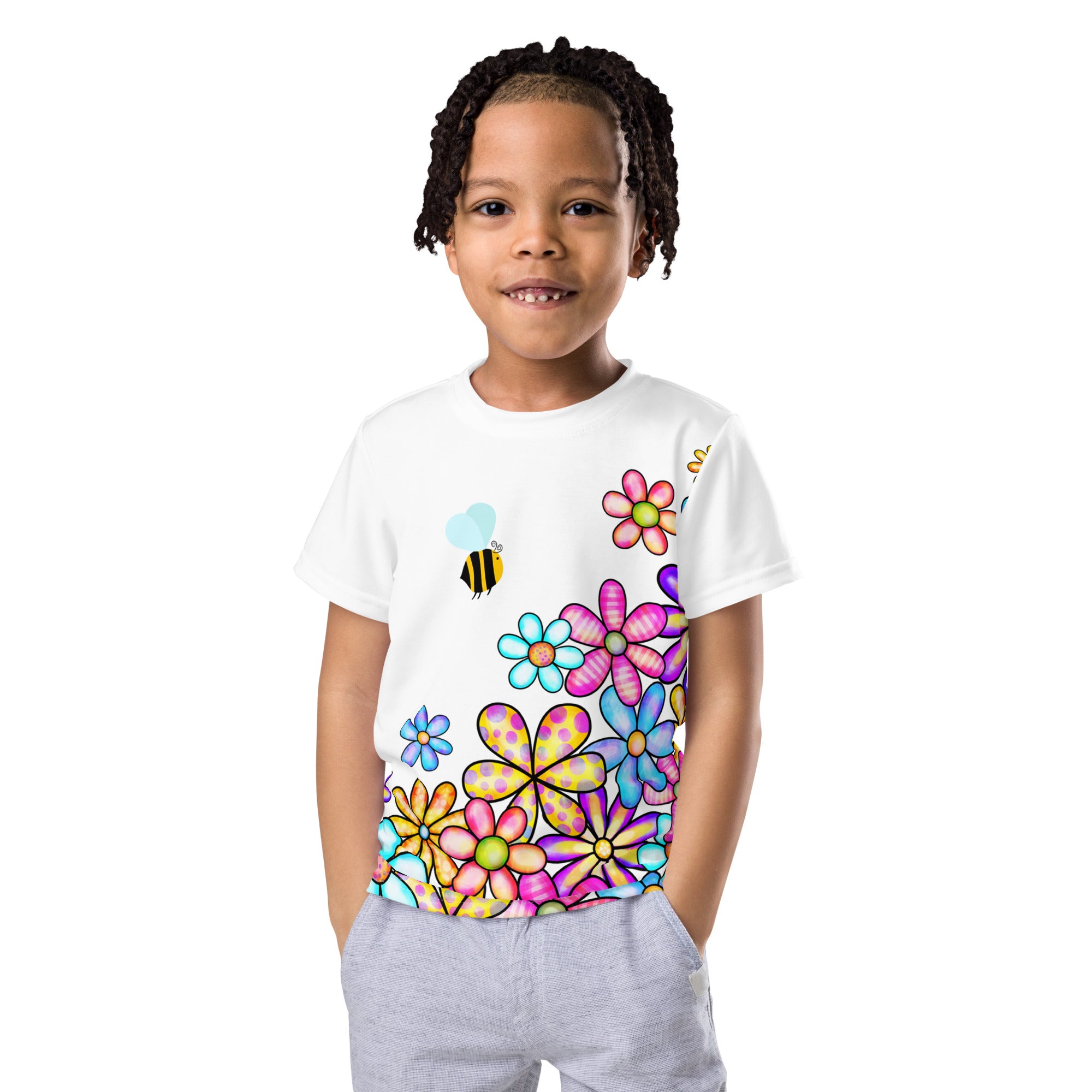 Kids crew neck t-shirt-Flower Doodle II