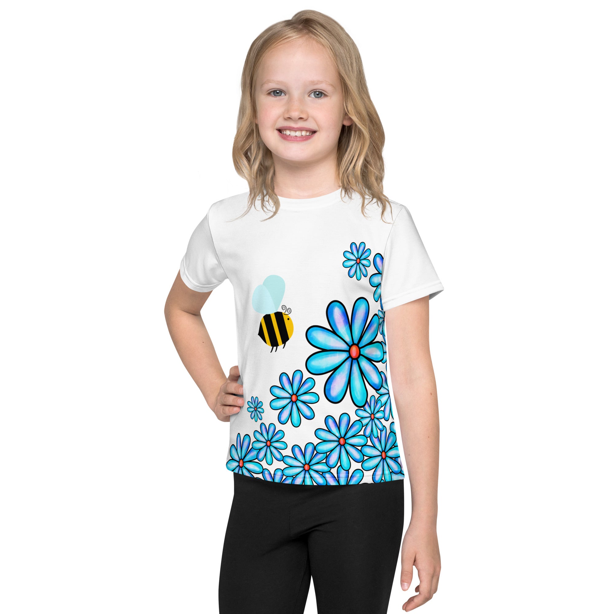 Kids crew neck t-shirt-Flower Doodle I