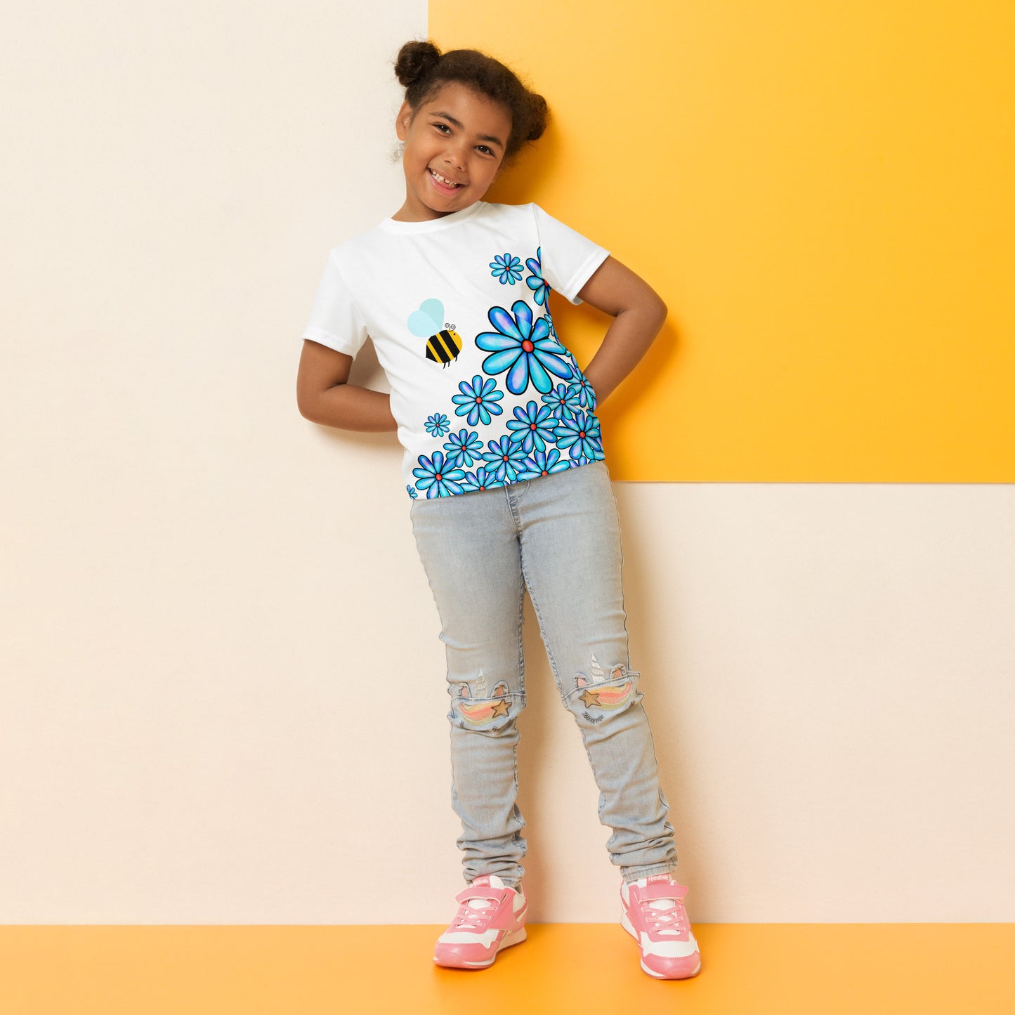 Kids crew neck t-shirt-Flower Doodle I