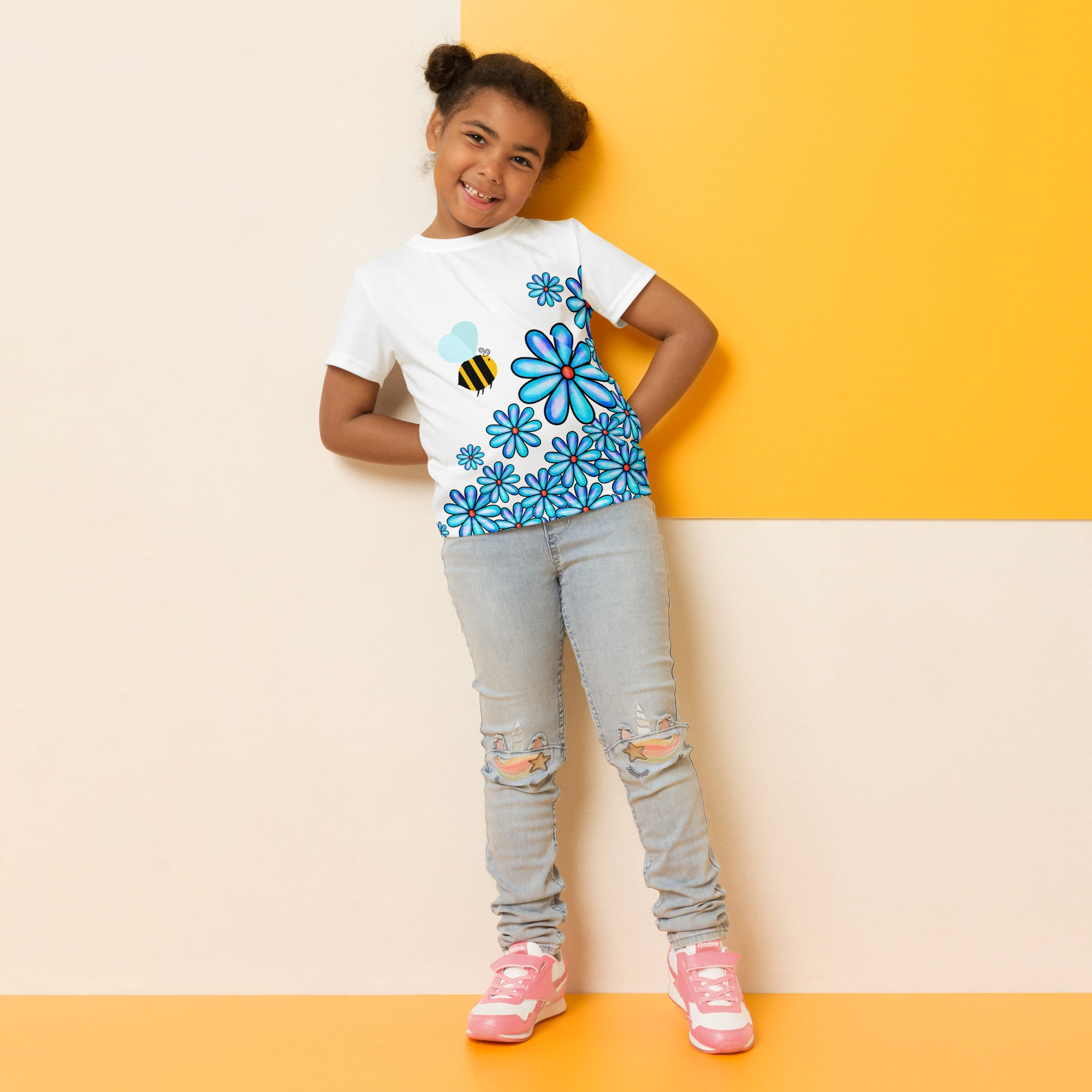 Kids crew neck t-shirt-Flower Doodle I