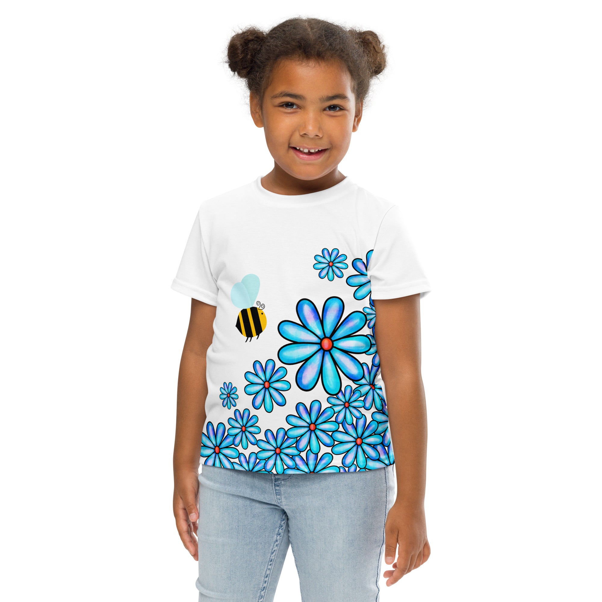 Kids crew neck t-shirt-Flower Doodle I