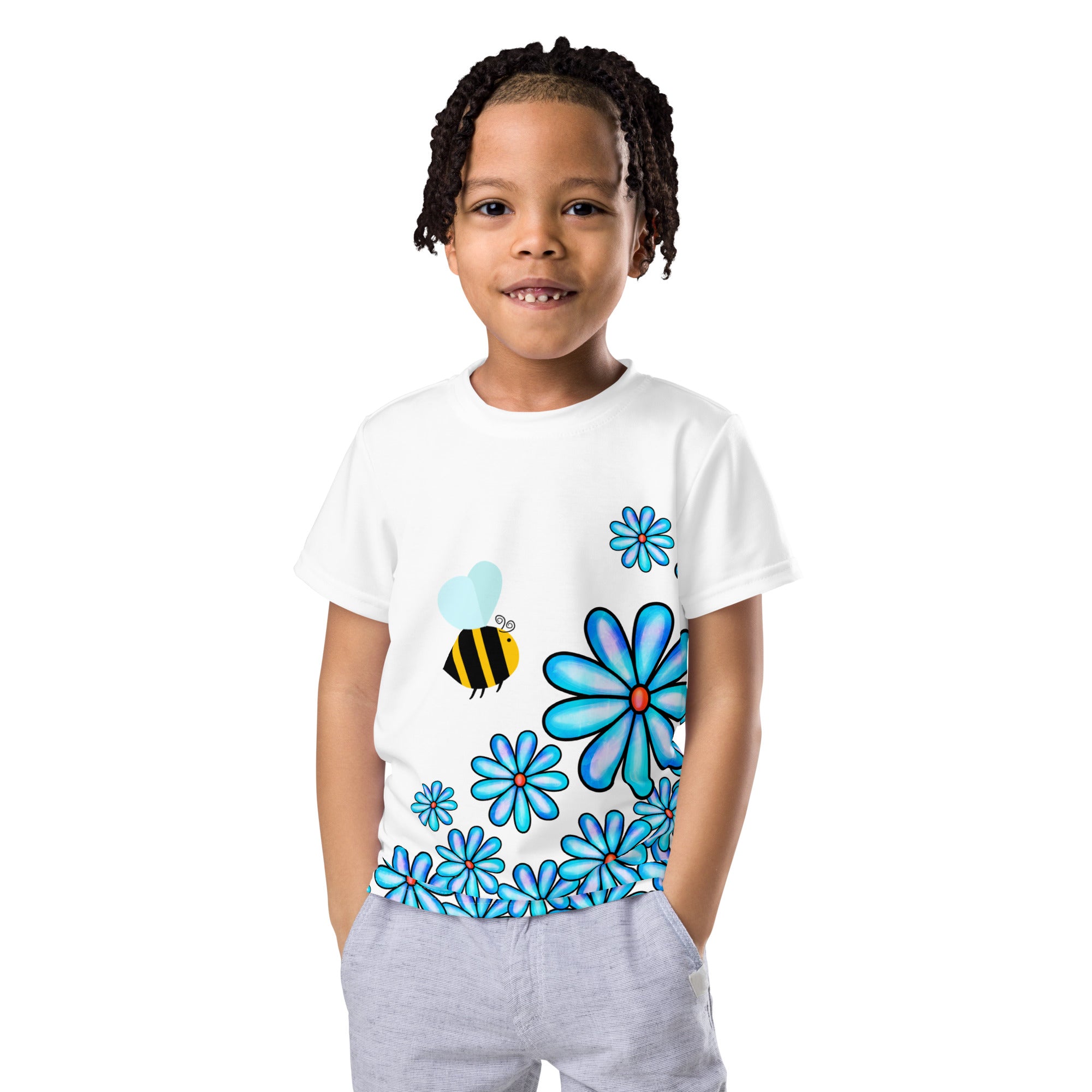 Kids crew neck t-shirt-Flower Doodle I