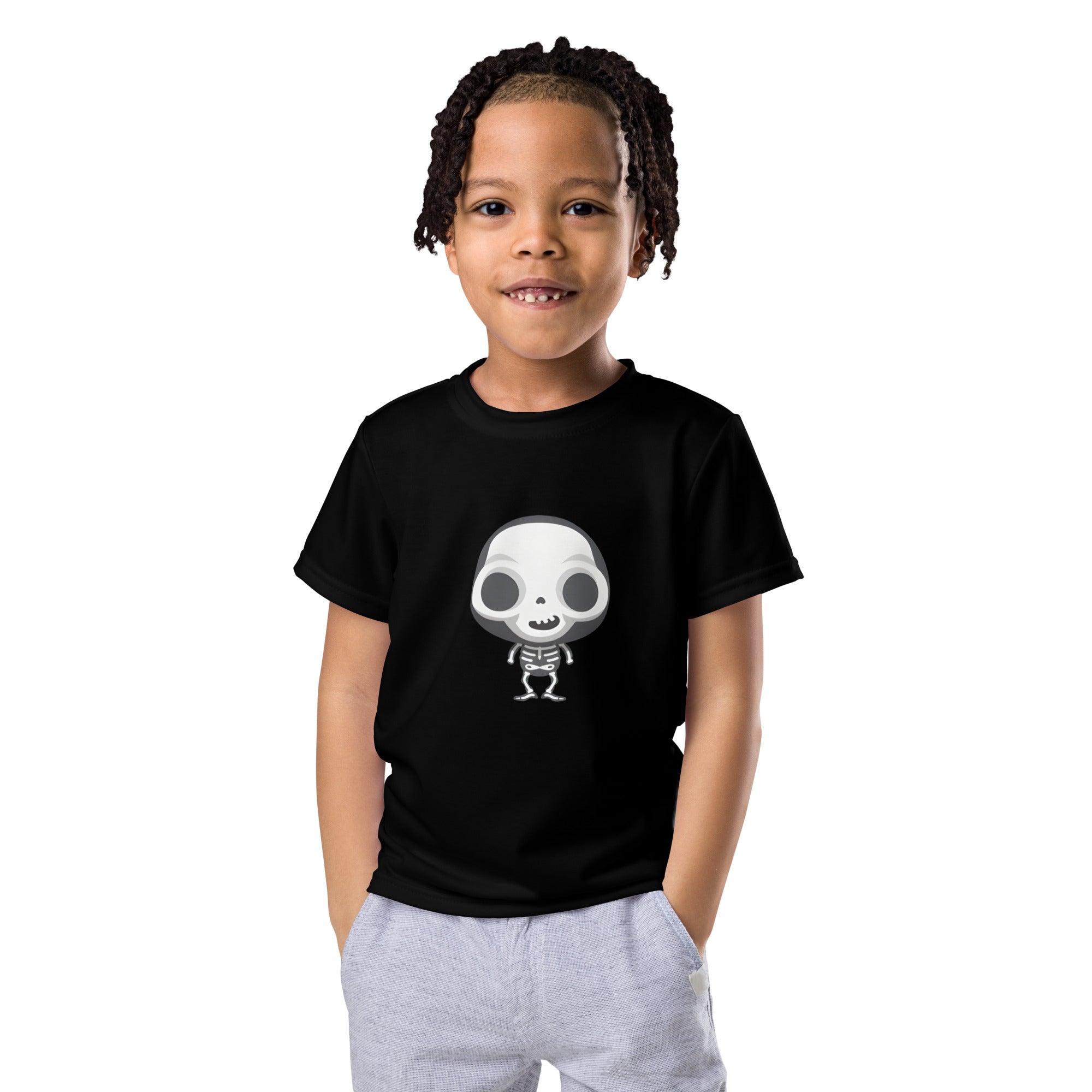 Kids crew neck t-shirt-Spooky Halloween Monster-Skeleton