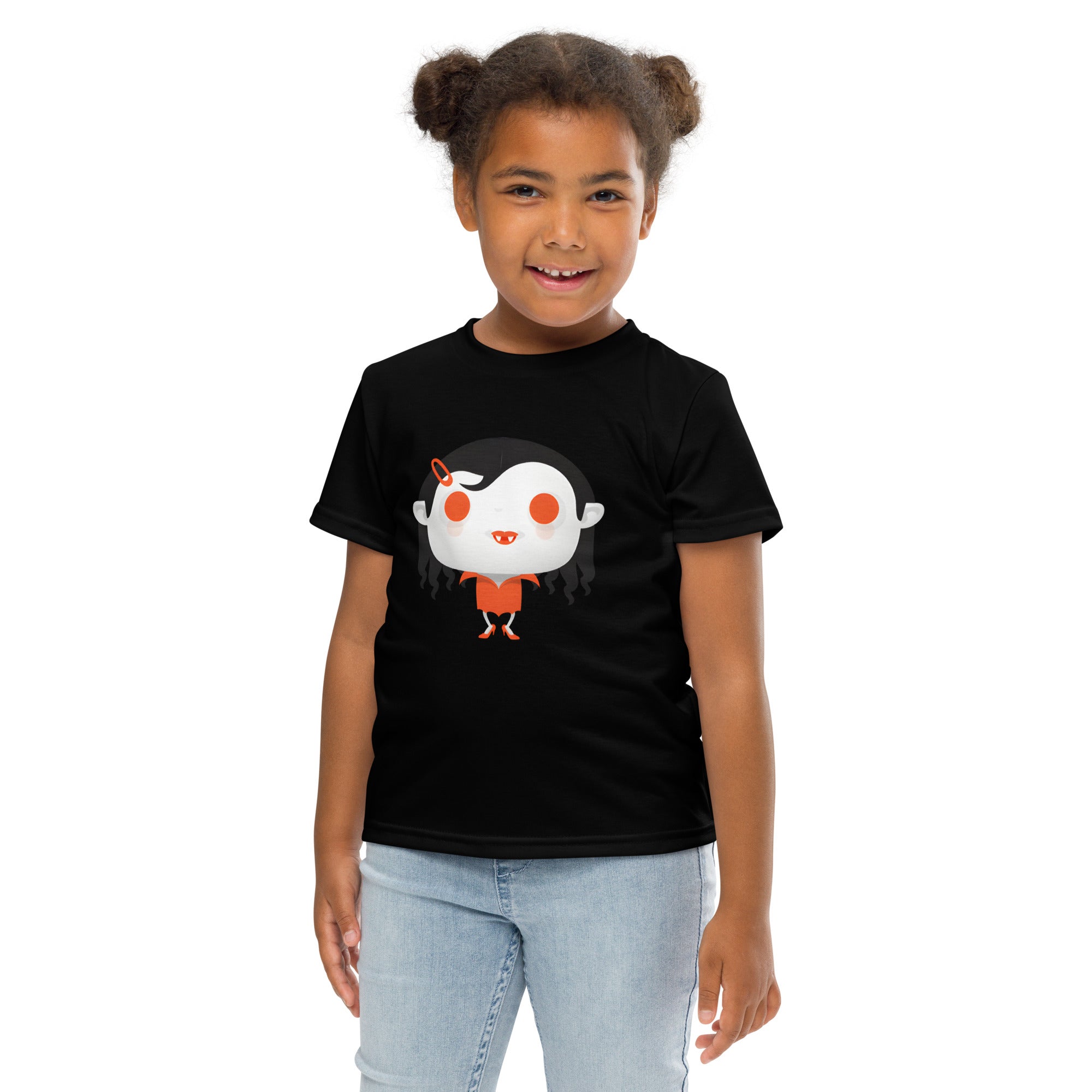 Kids crew neck t-shirt-Spooky Halloween Monster-Vampire Girl