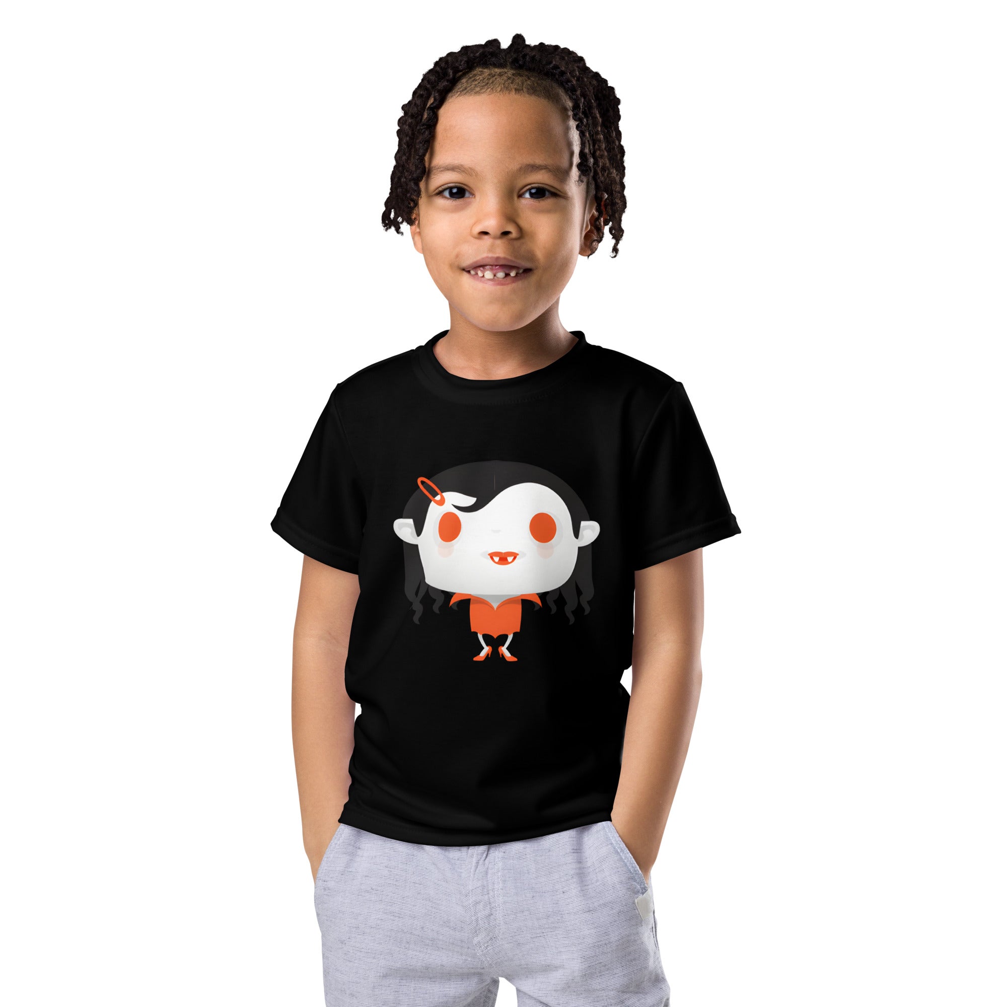 Kids crew neck t-shirt-Spooky Halloween Monster-Vampire Girl