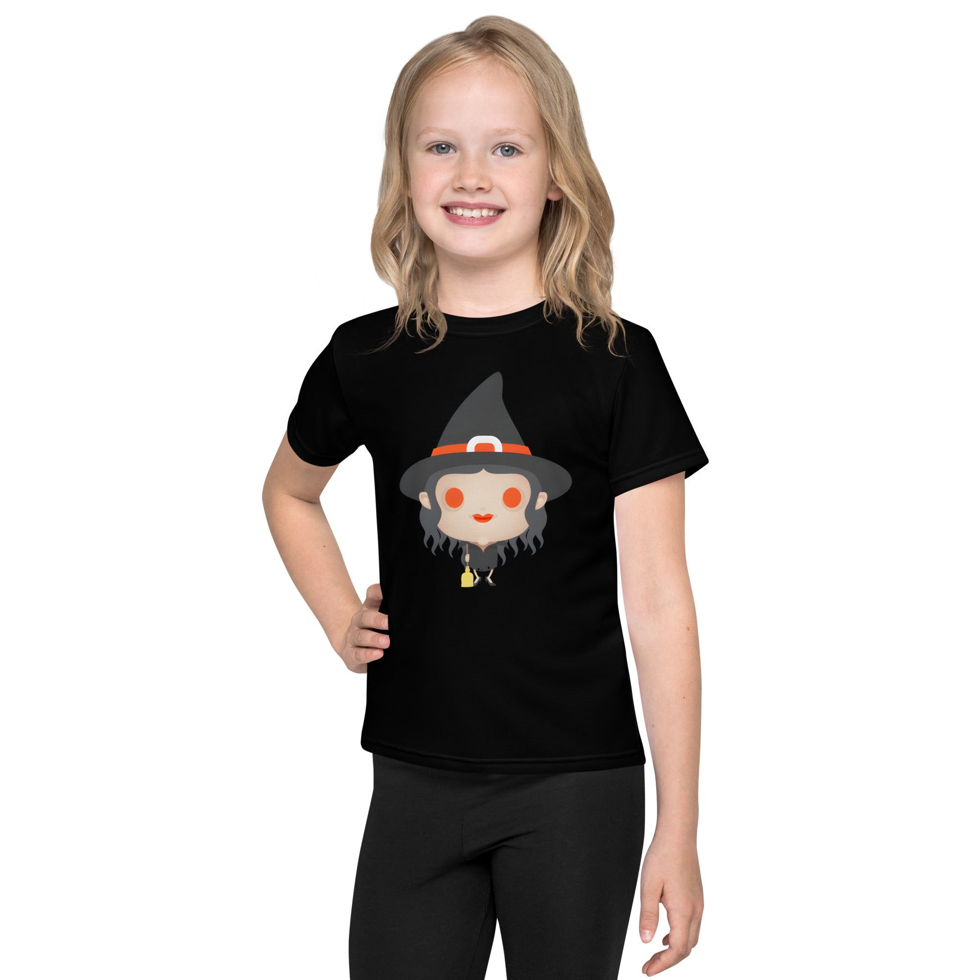 Kids crew neck t-shirt-Spooky Halloween Monster-Witch